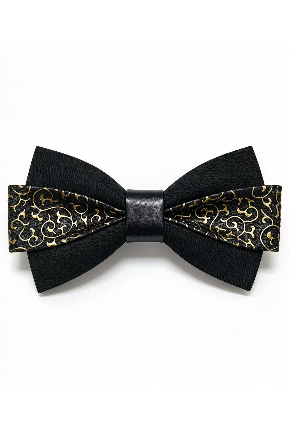 Black & Champagne Jacquard Satin Two-Tone Double-Layer Bow Tie