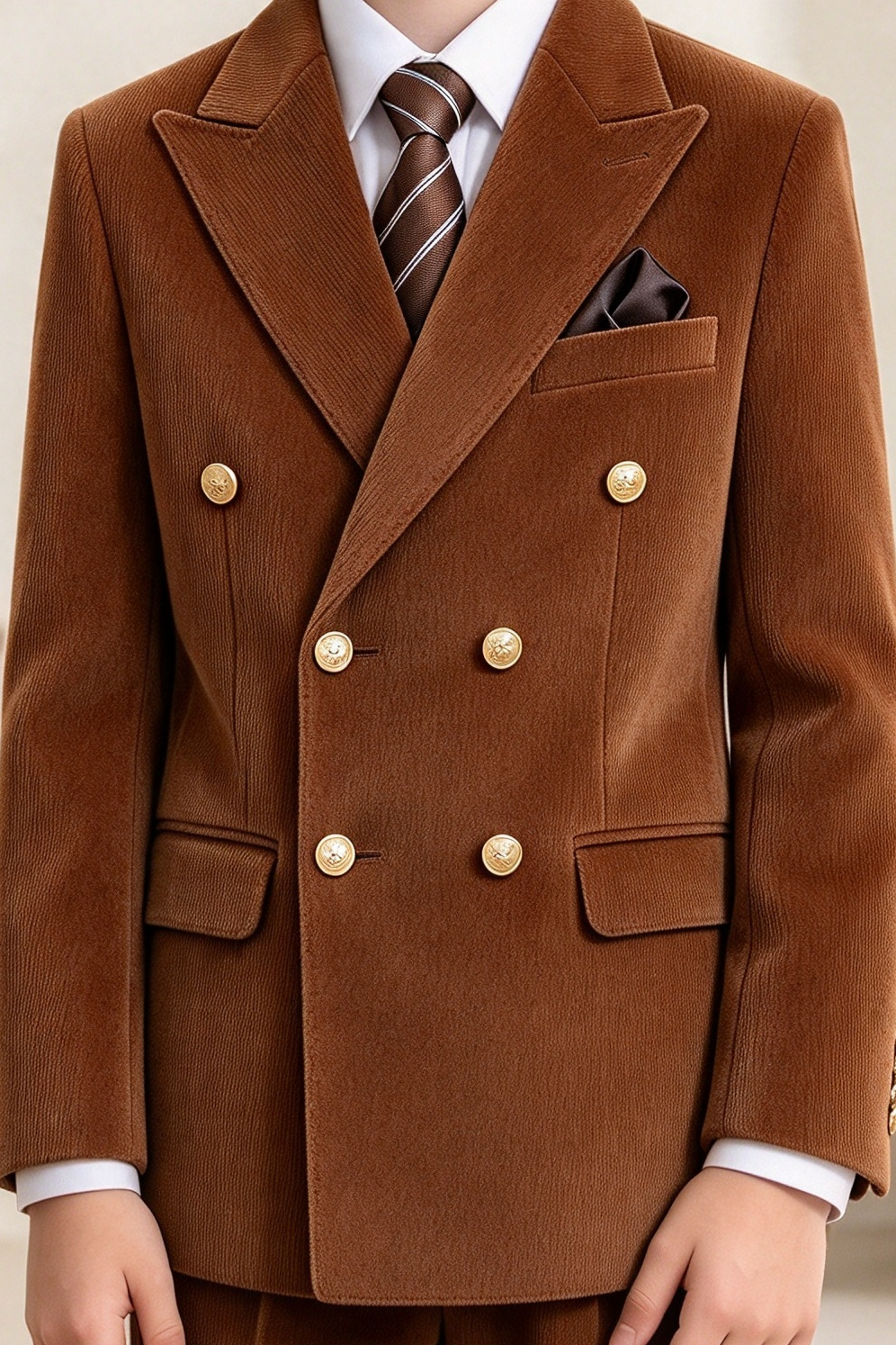 Brown Suede Double Breasted 2 Piece Formal Suit Set