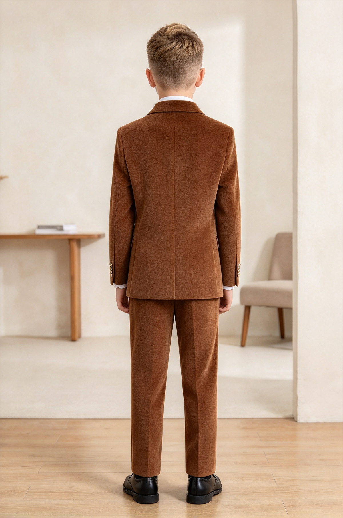 Brown Suede Double Breasted 2 Piece Formal Suit Set