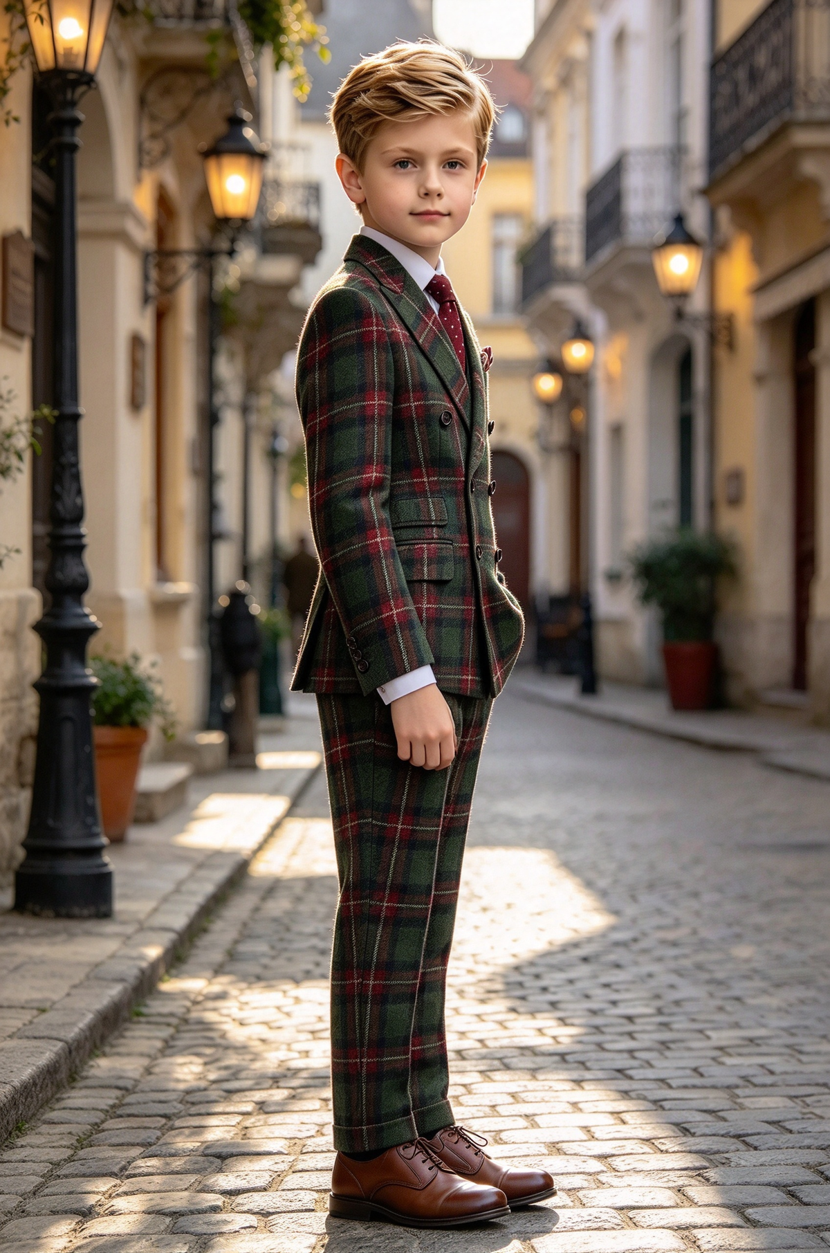 Dark Green & Red Plaid Double Breasted 2 Piece Formal Suit Set