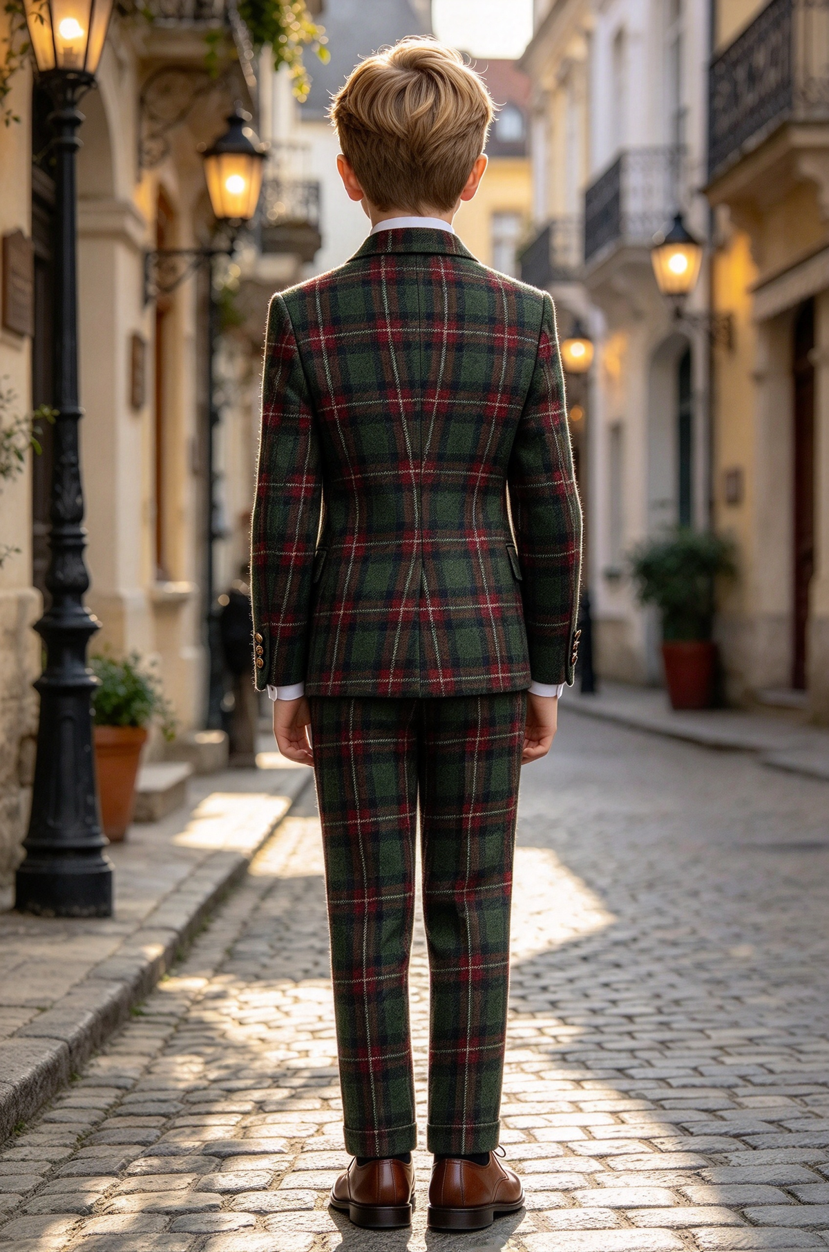 Dark Green & Red Plaid Double Breasted 2 Piece Formal Suit Set