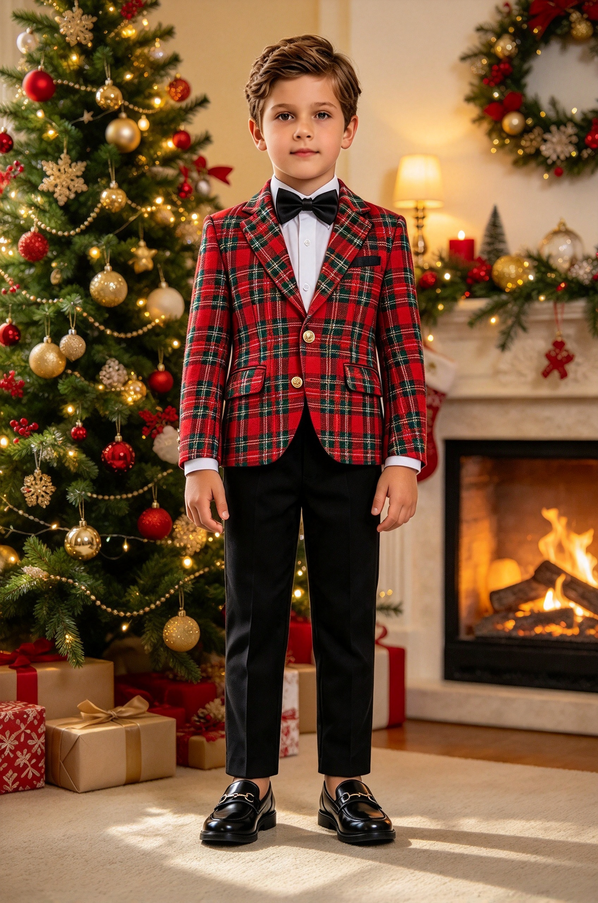 Red & Green Tartan Plaid Single Breasted 2-Pices Suit Set