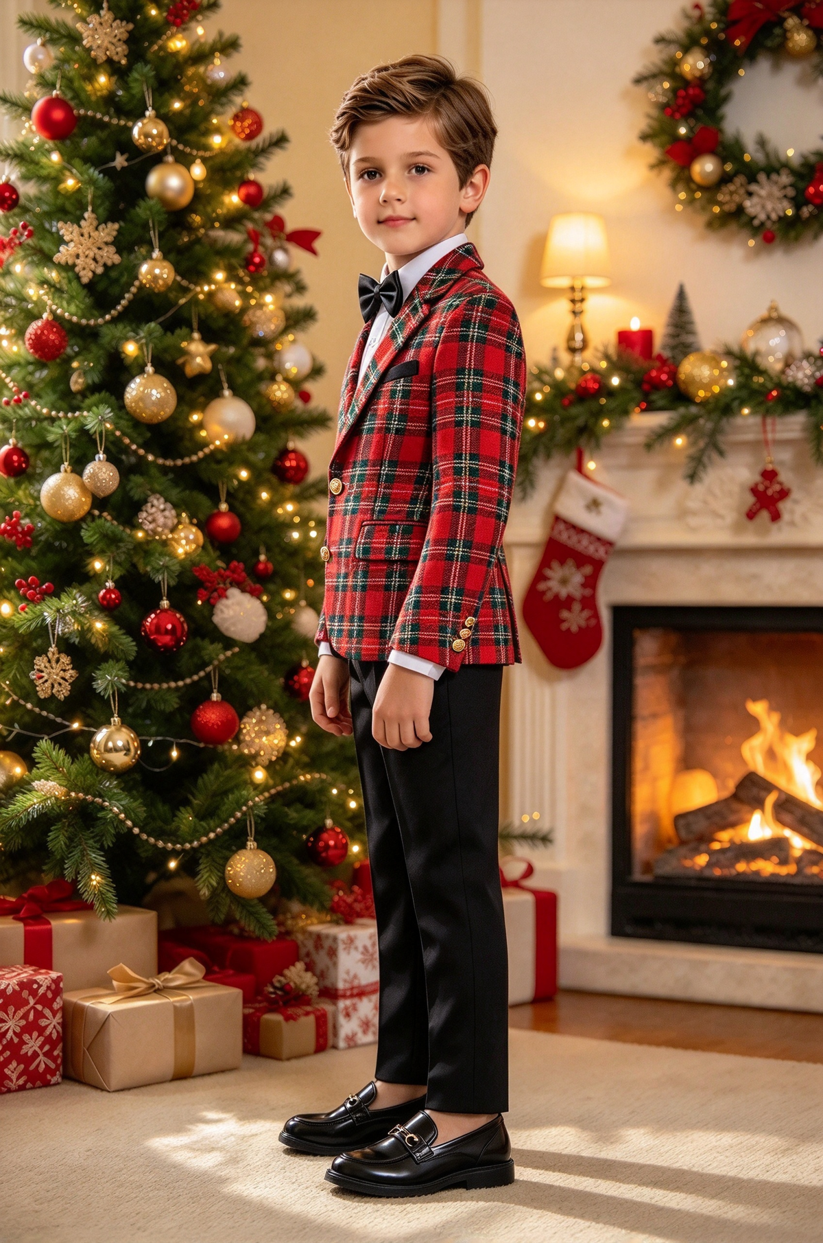 Red & Green Tartan Plaid Single Breasted 2-Pices Suit Set