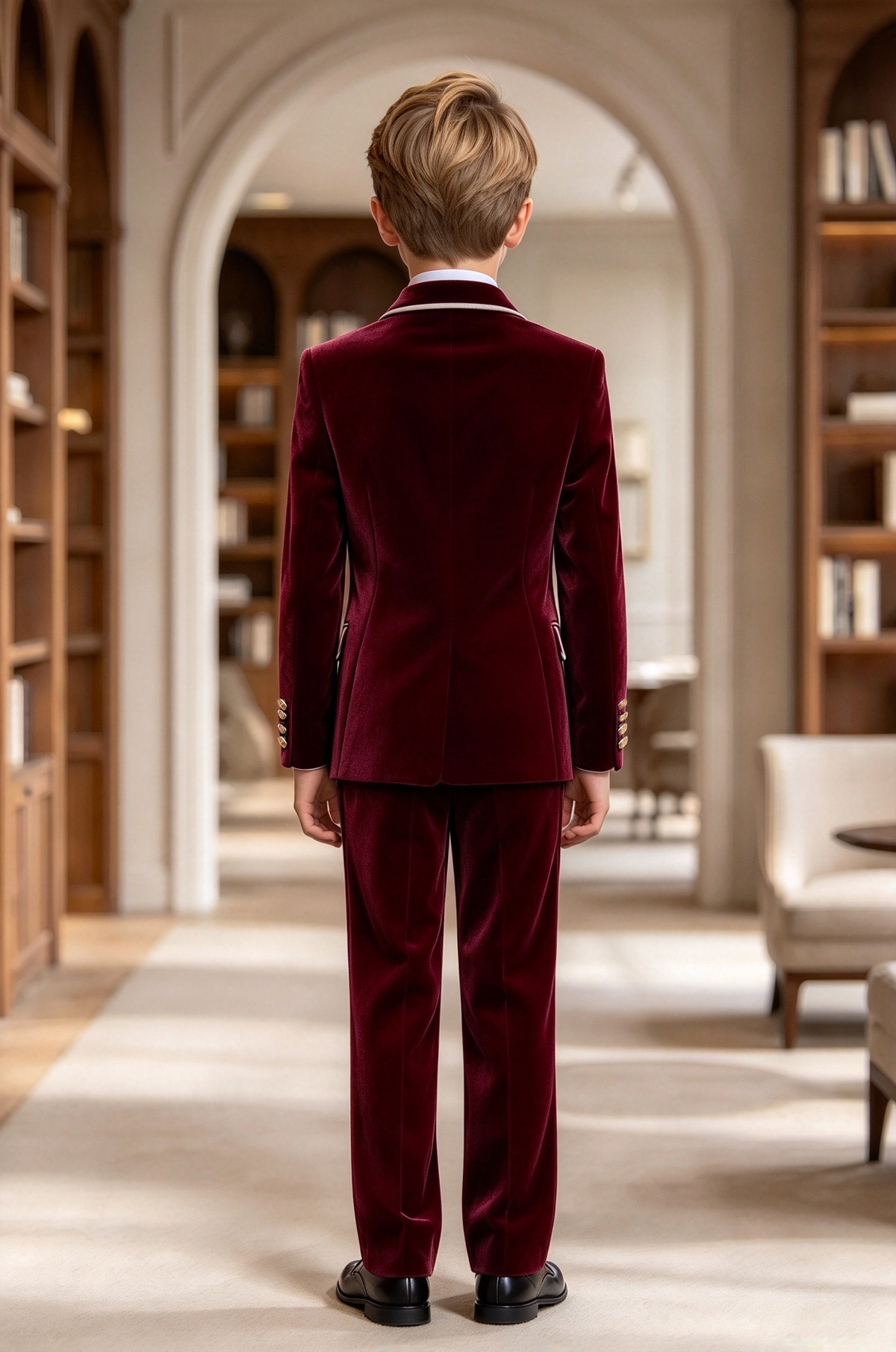 Burgundy & White Piping Velvet Double Breasted Tuxedo 2 Piece Suit Set