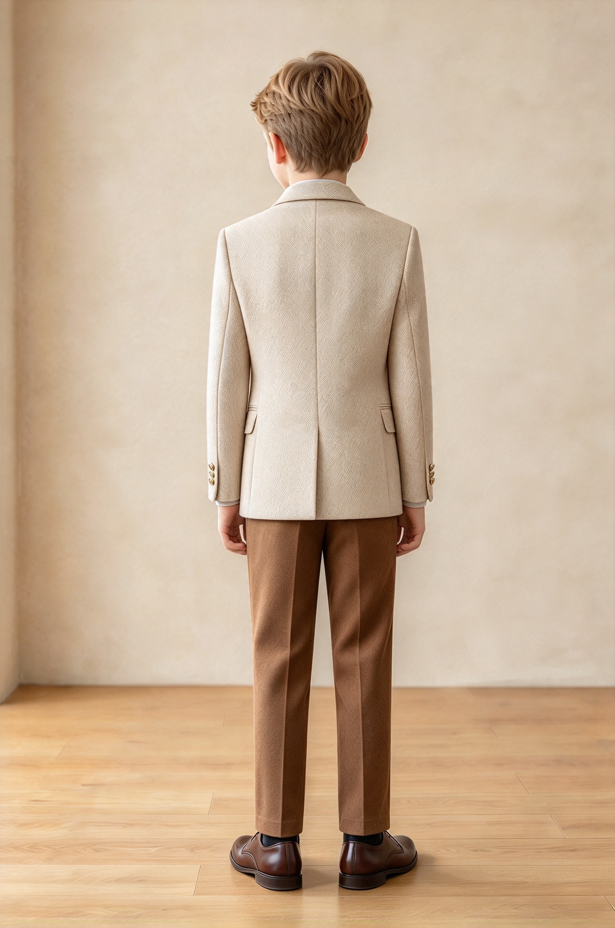 Beige & Brown Herringbone Double Breasted Formal 2 Piece Suit