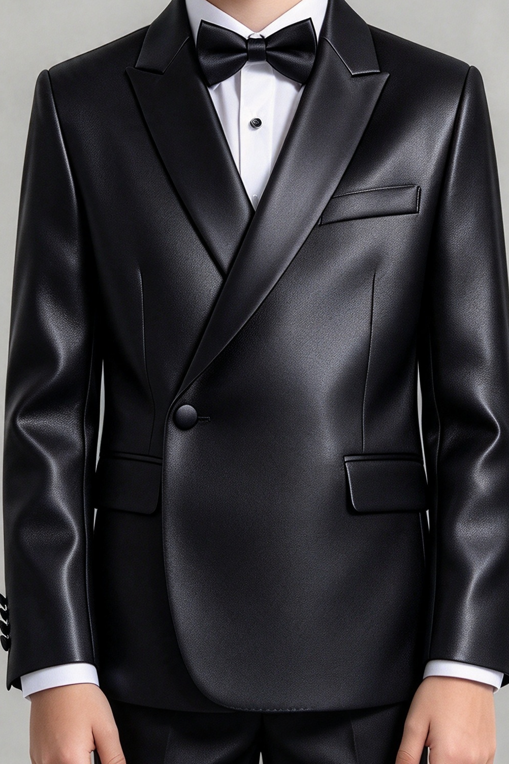 Black Faux Leather Single Breasted Tuxedo 2 Piece Suit