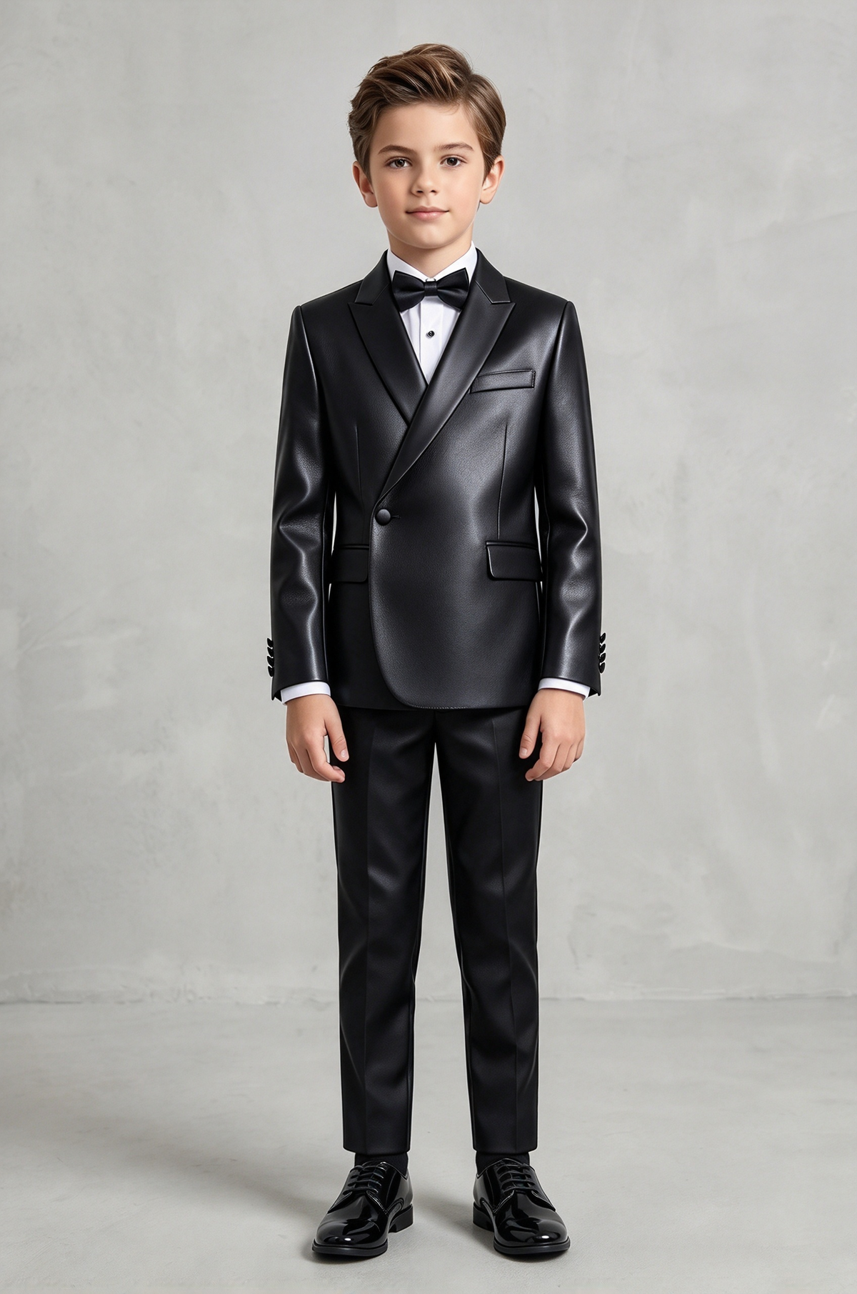 Black Faux Leather Single Breasted Tuxedo 2 Piece Suit