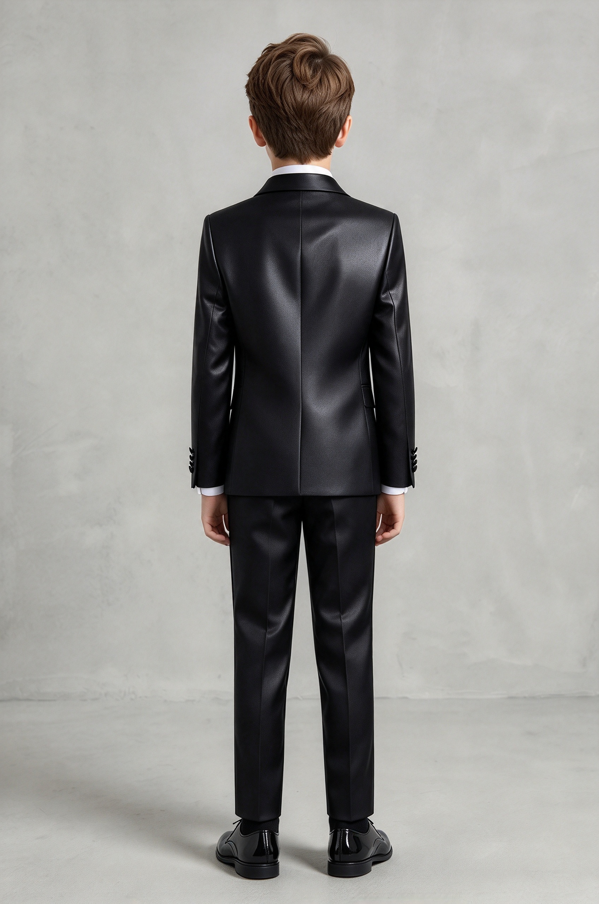 Black Faux Leather Single Breasted Tuxedo 2 Piece Suit