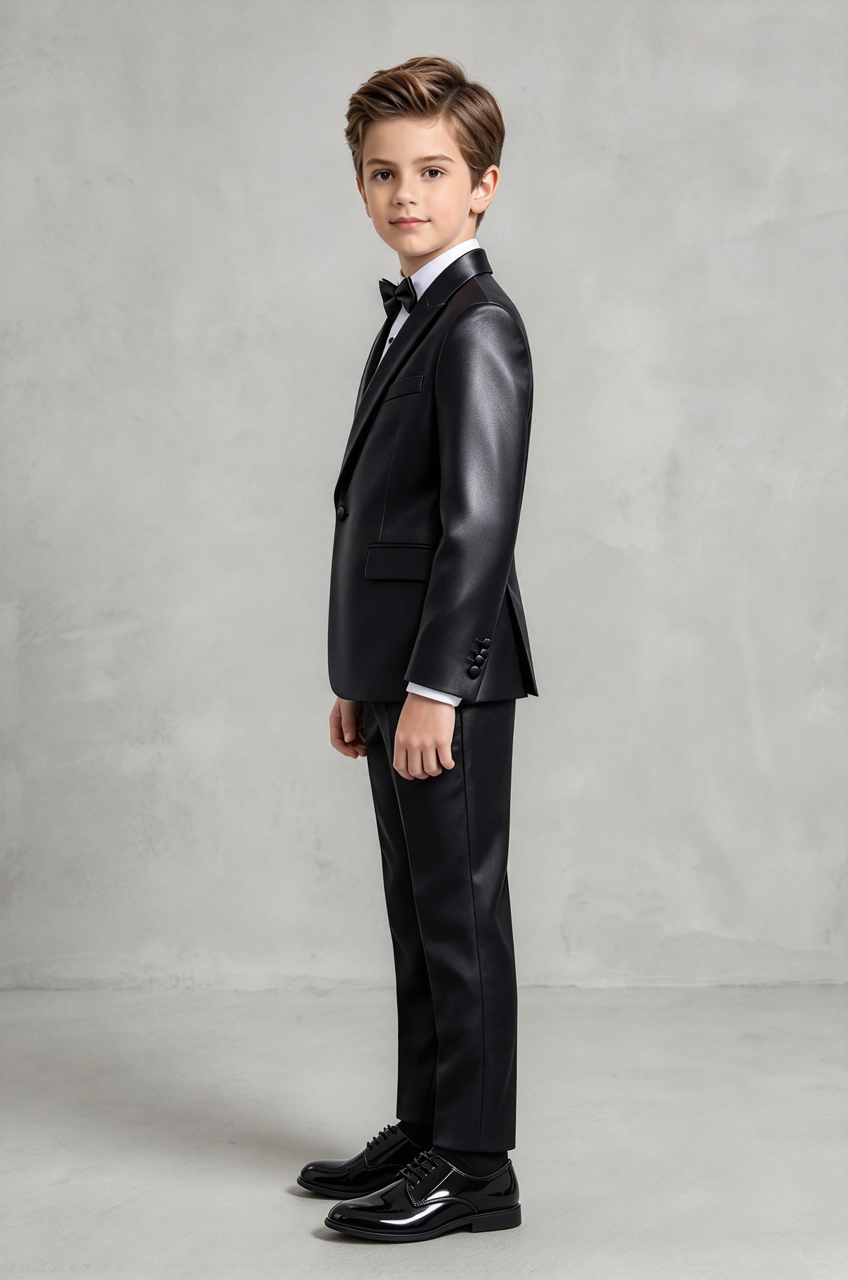 Black Faux Leather Single Breasted Tuxedo 2 Piece Suit