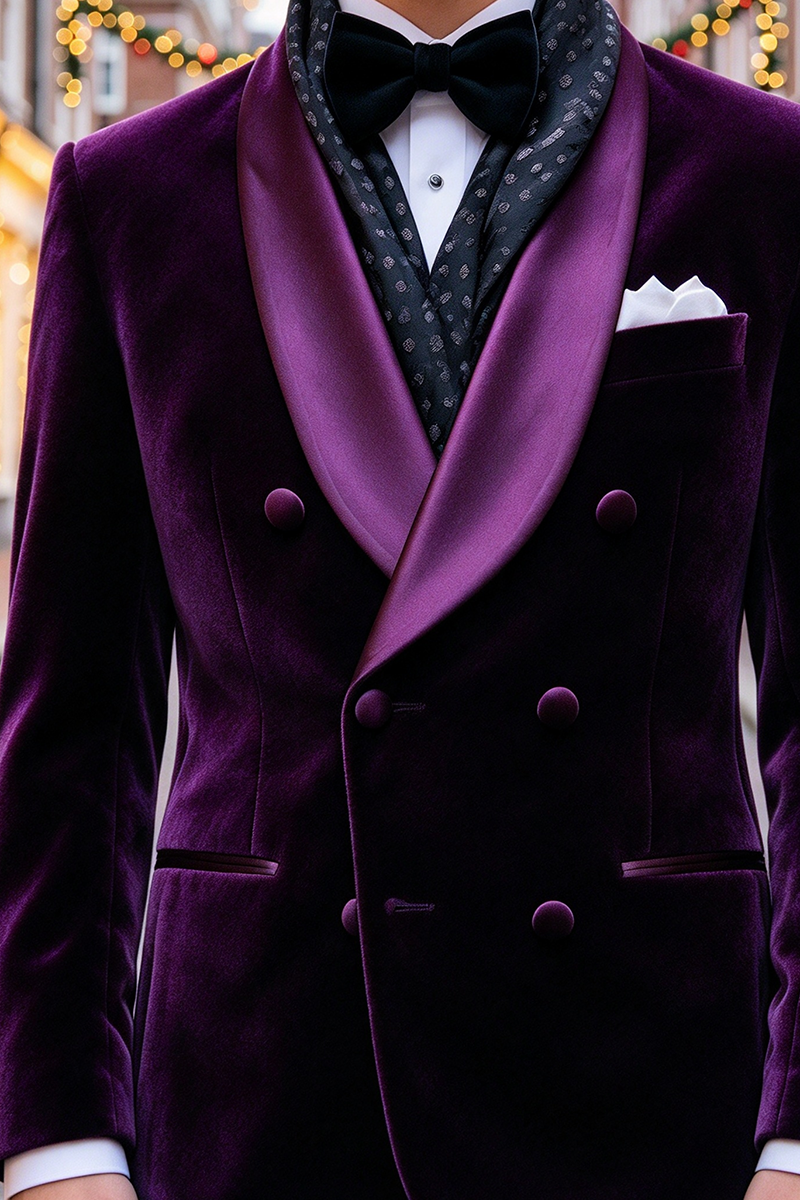 Boys Purple Velvet Tuxedo with Satin Lapel 2-Piece Suit