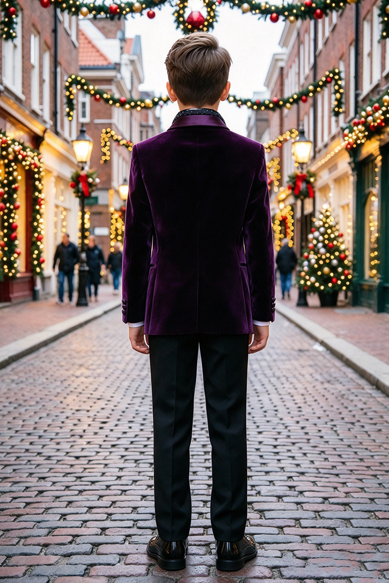 Boys Purple Velvet Tuxedo with Satin Lapel 2-Piece Suit