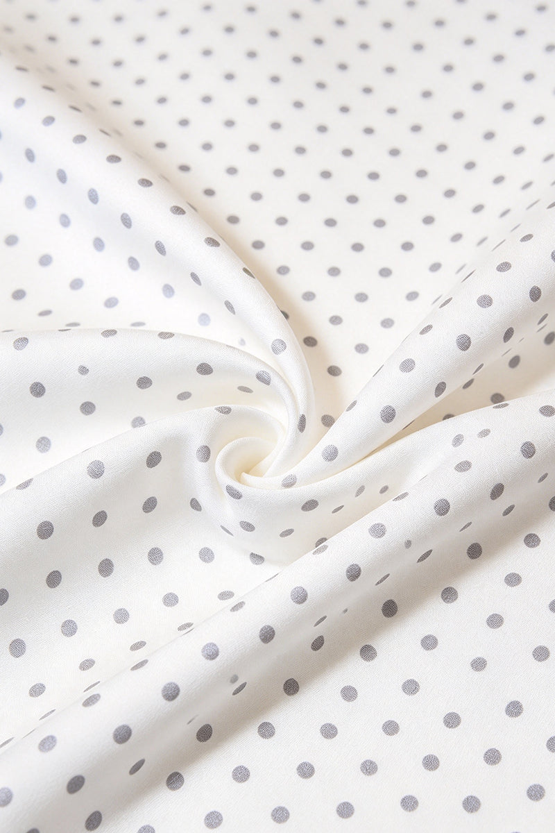 Boys White Polka Dot with Silver Satin Lapel 2-Piece Suit