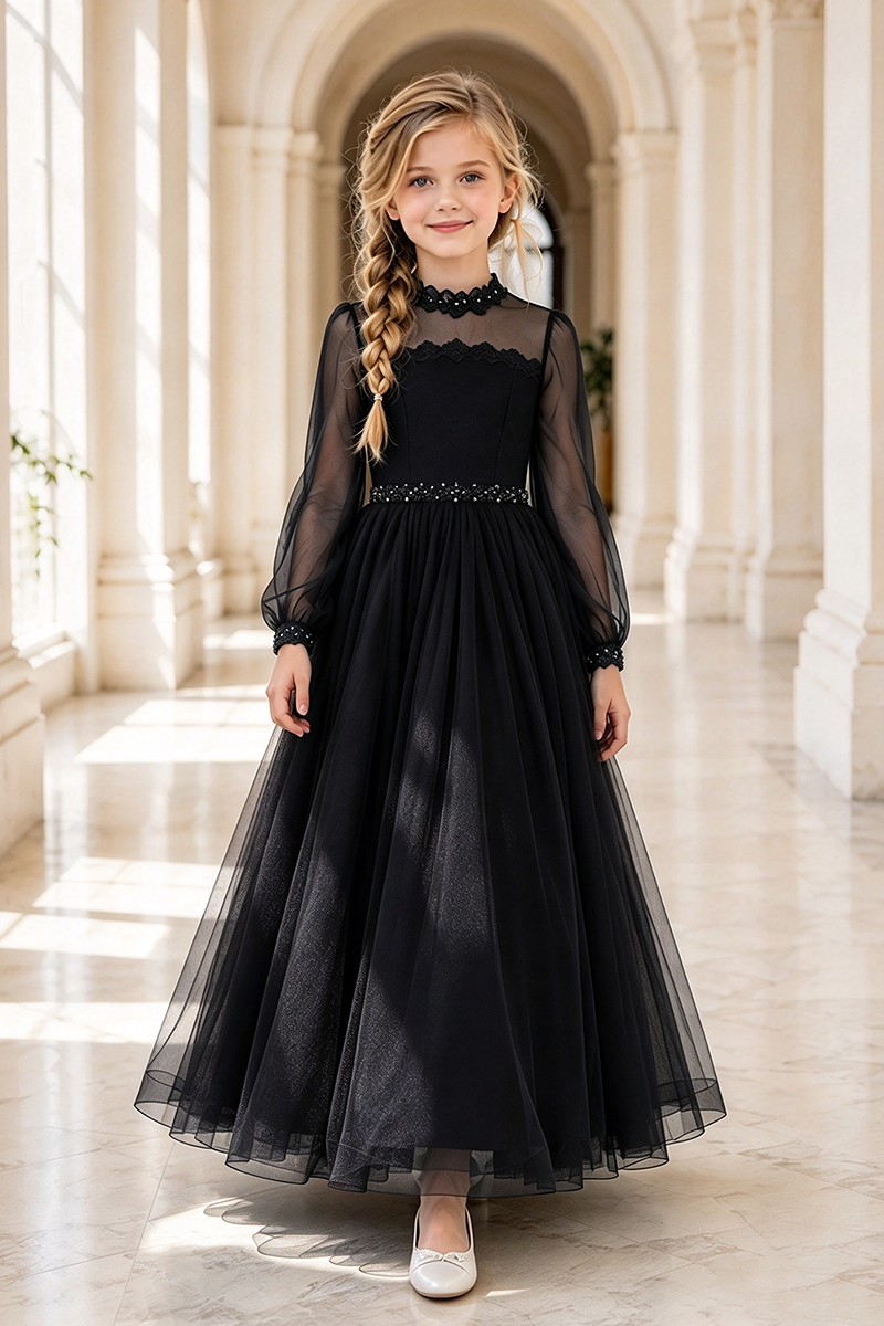 Girls Dark Green Tulle Flower Girl Dress