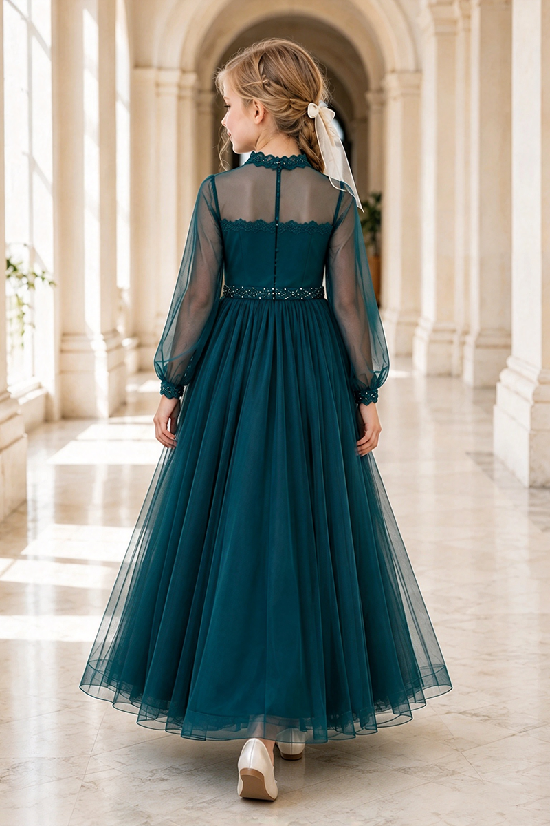 Girls Dark Green Tulle Flower Girl Dress