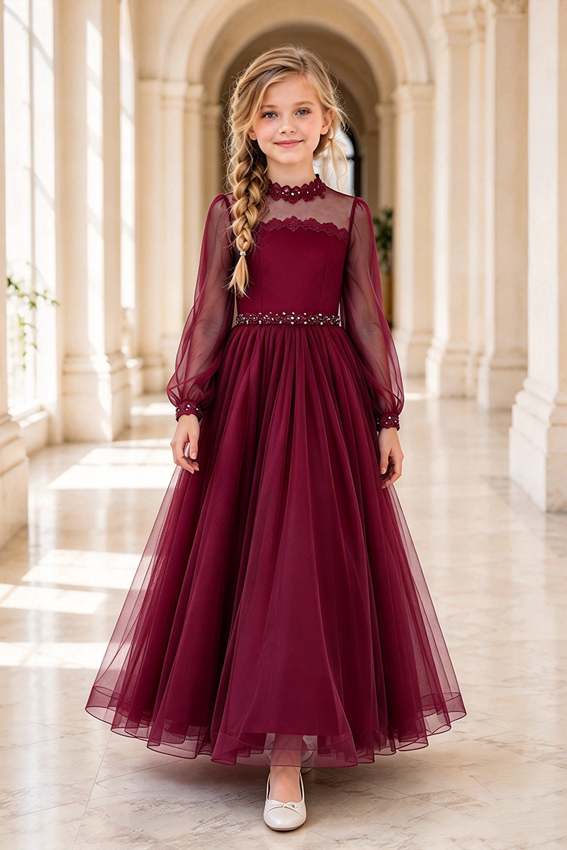 Girls Dark Green Tulle Flower Girl Dress