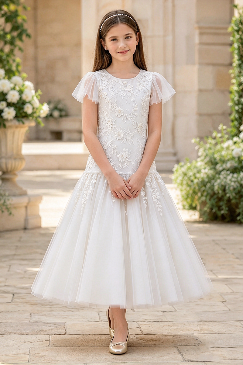 Girls Champagne Tulle Flower Girl Dress