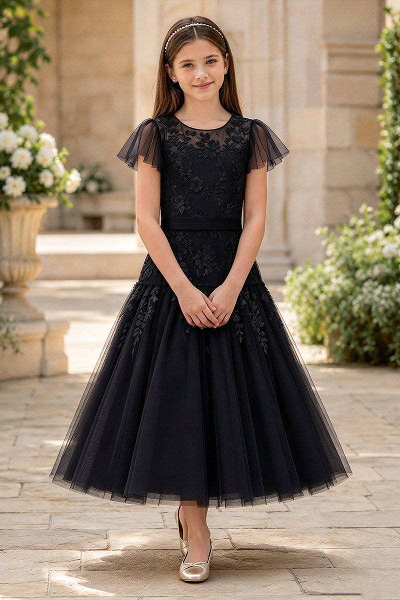 Girls Champagne Tulle Flower Girl Dress