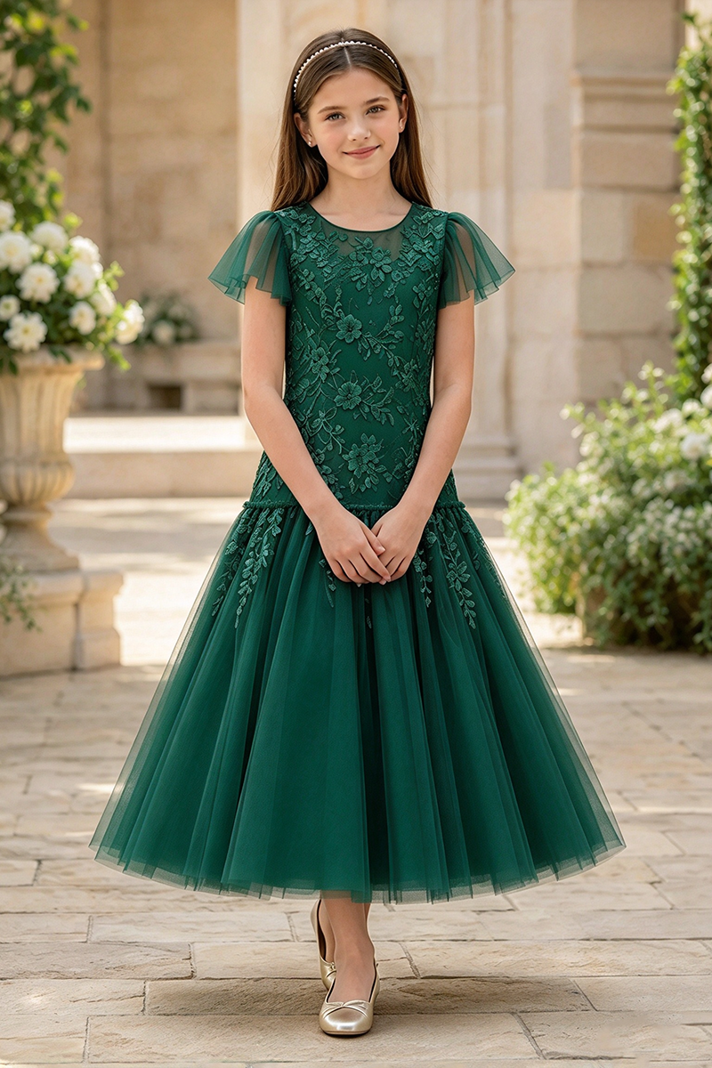 Girls Champagne Tulle Flower Girl Dress