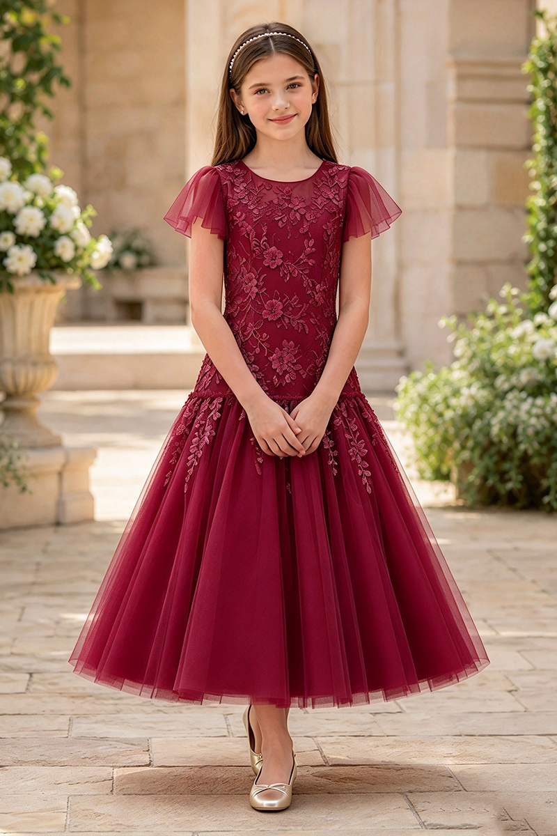Girls Champagne Tulle Flower Girl Dress