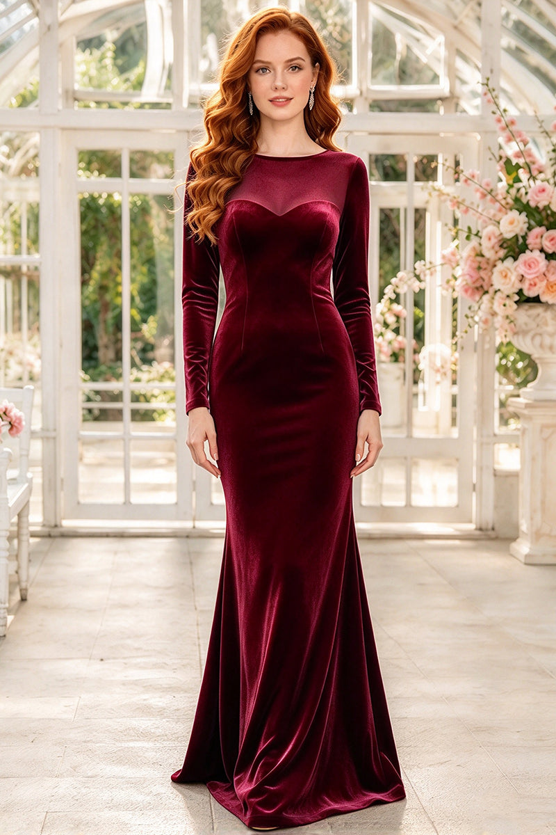 Purple Velvet Dress with Sheer Mesh Neckline