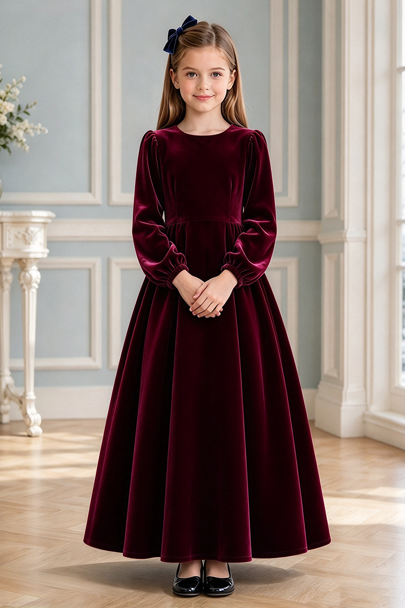 Girls Navy Velvet Flower Girl Dress