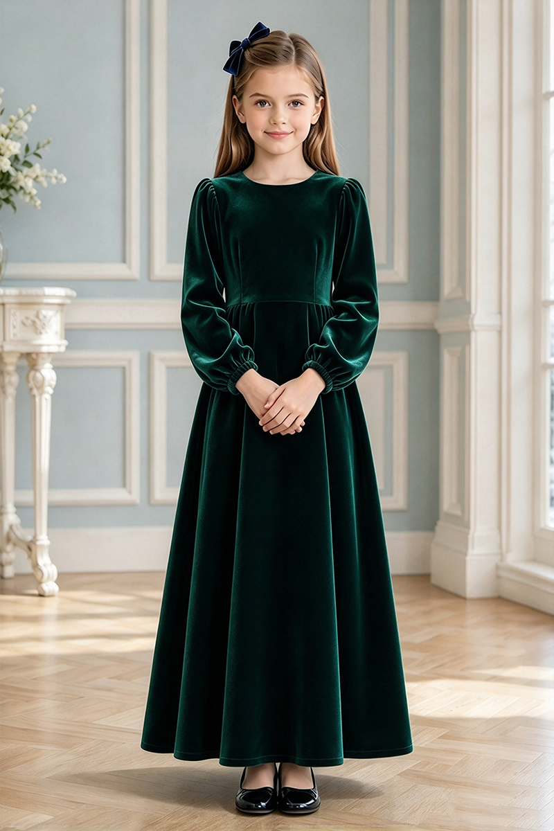 Girls Navy Velvet Flower Girl Dress