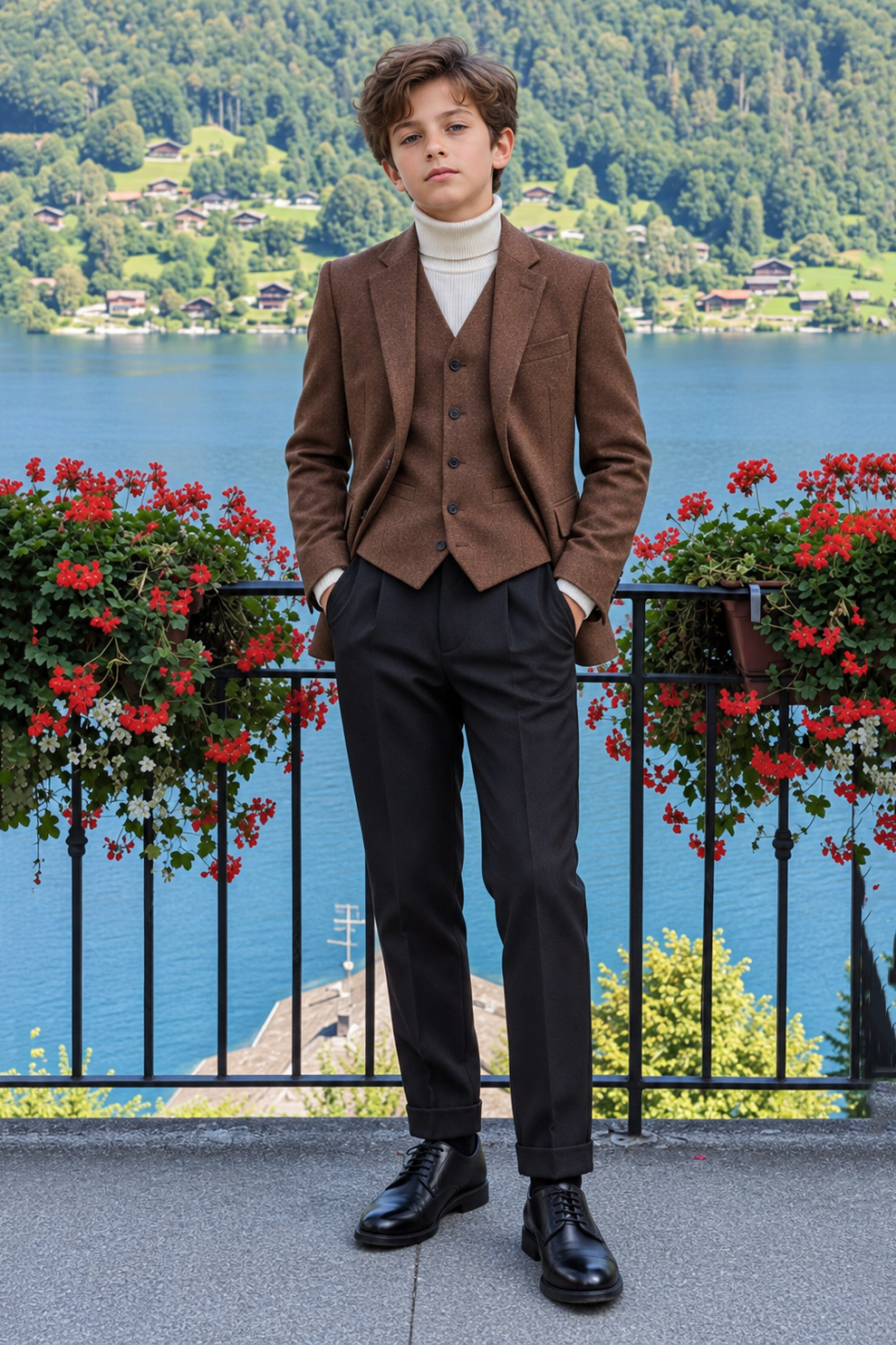 Dark Brown & Black Blend Single Breasted 3 Piece Suit Set
