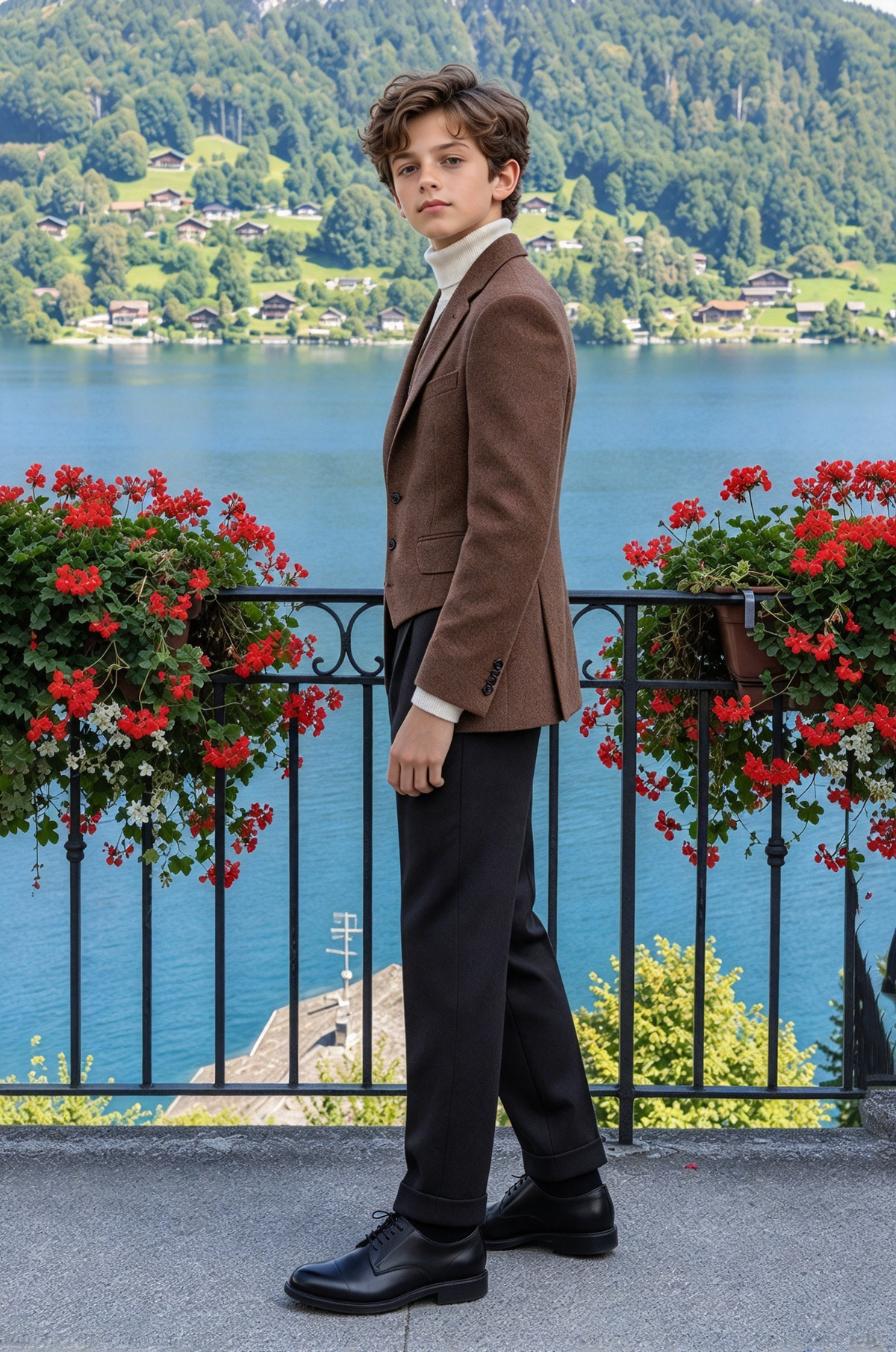 Dark Brown & Black Blend Single Breasted 3 Piece Suit Set