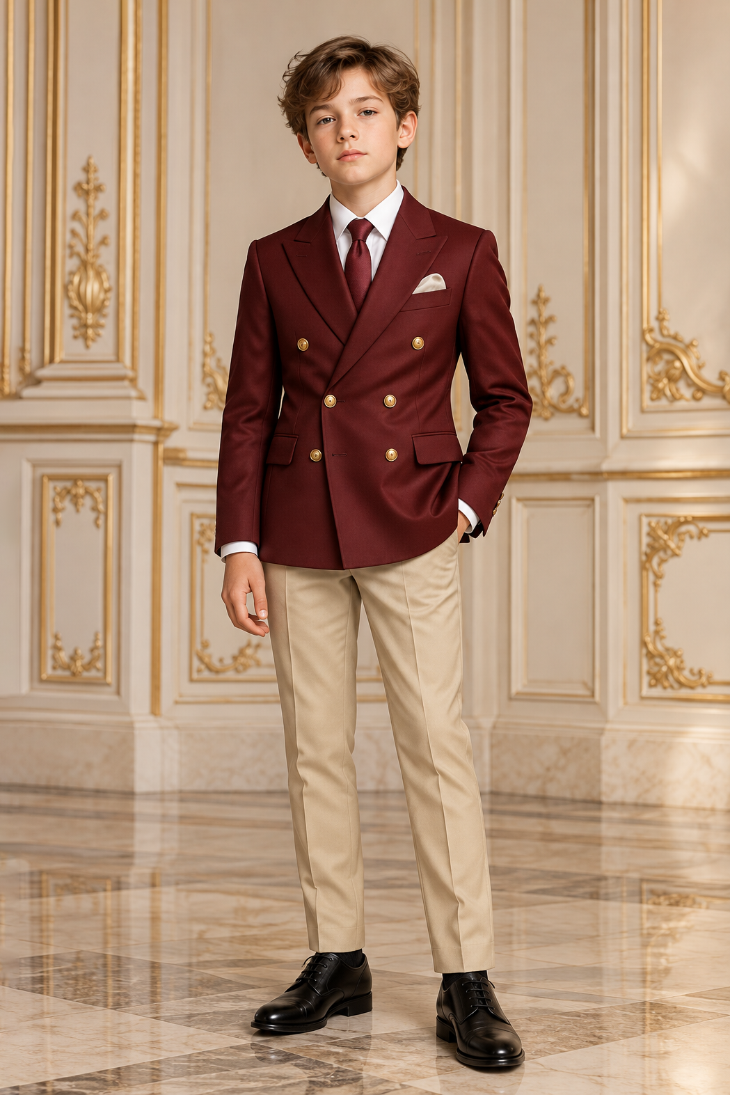 Burgundy & Khaki Double Breasted Formal 2 Piece Suit