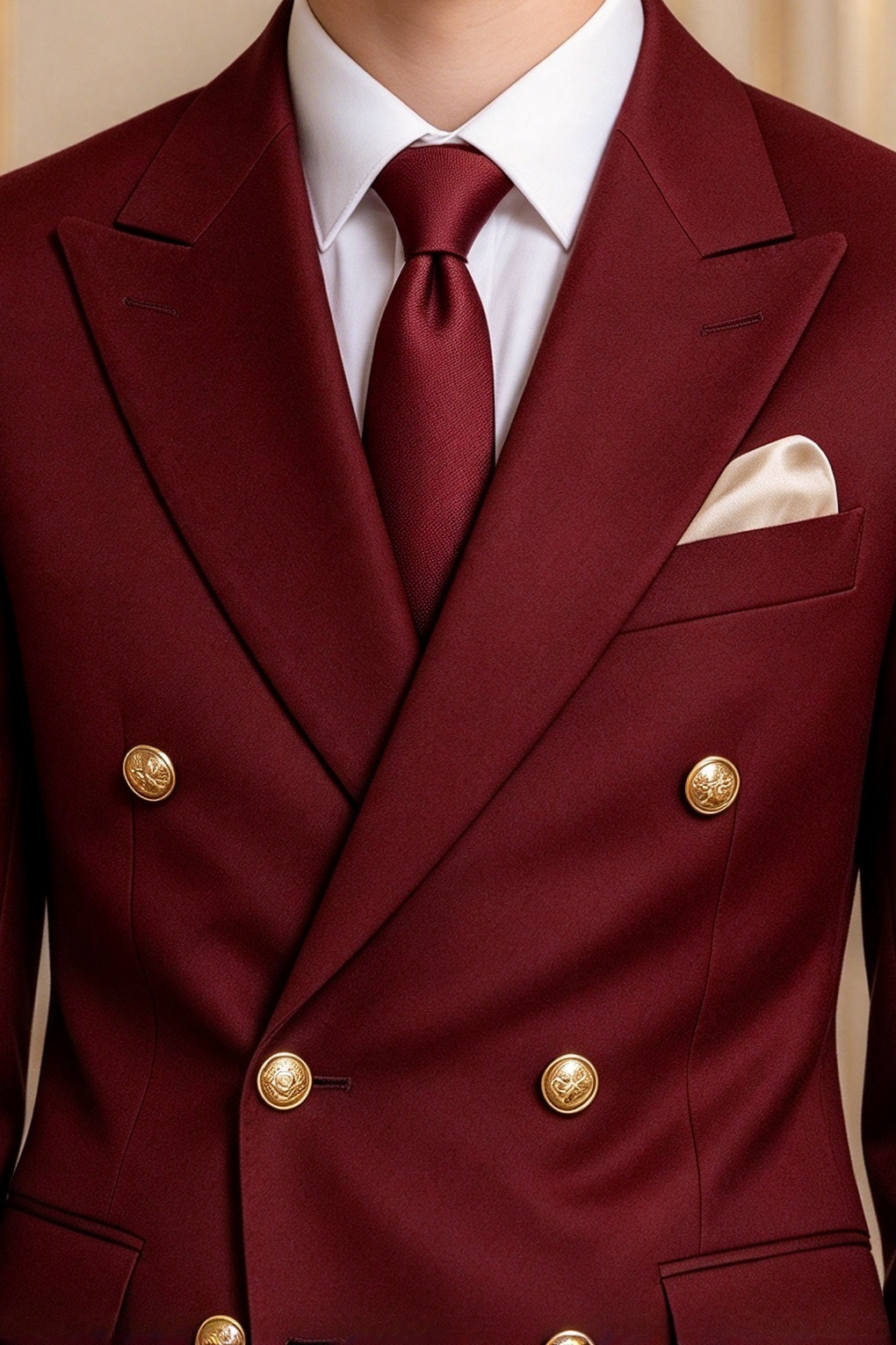 Burgundy & Khaki Double Breasted Formal 2 Piece Suit