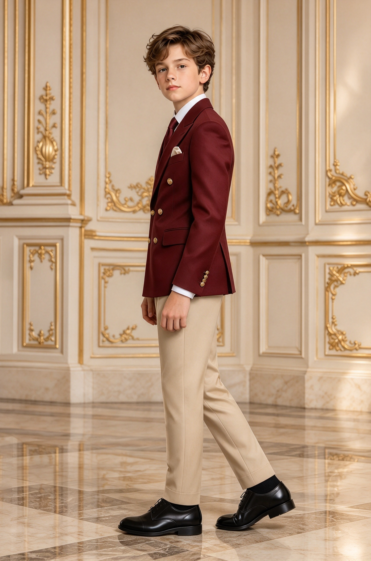 Burgundy & Khaki Double Breasted Formal 2 Piece Suit