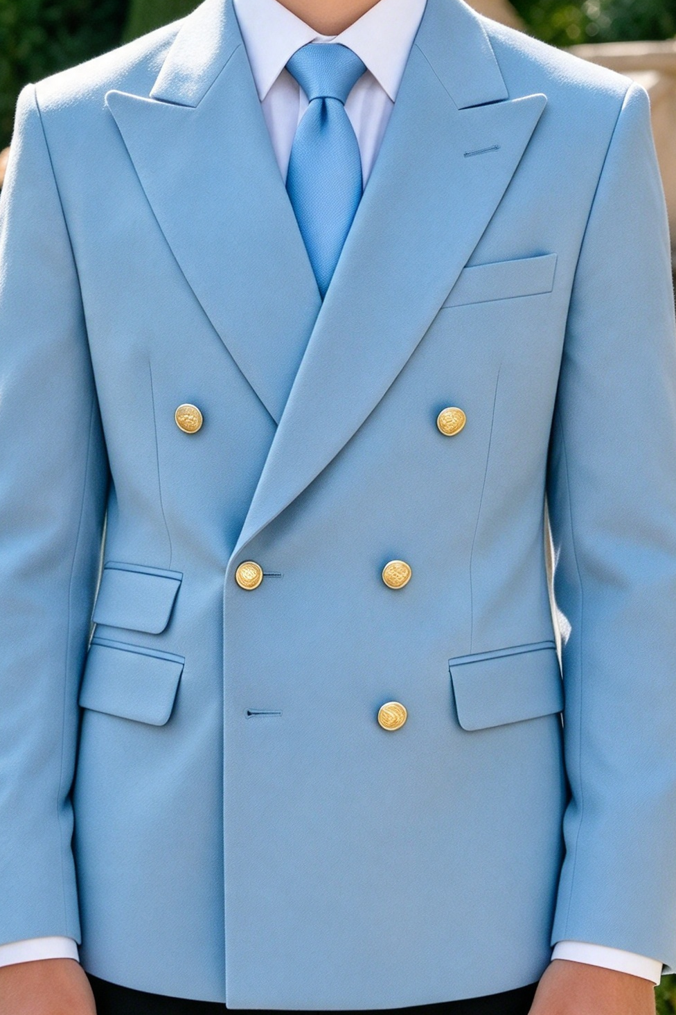 Light Sky Blue & Black Double Breasted Formal 2 Piece Suit