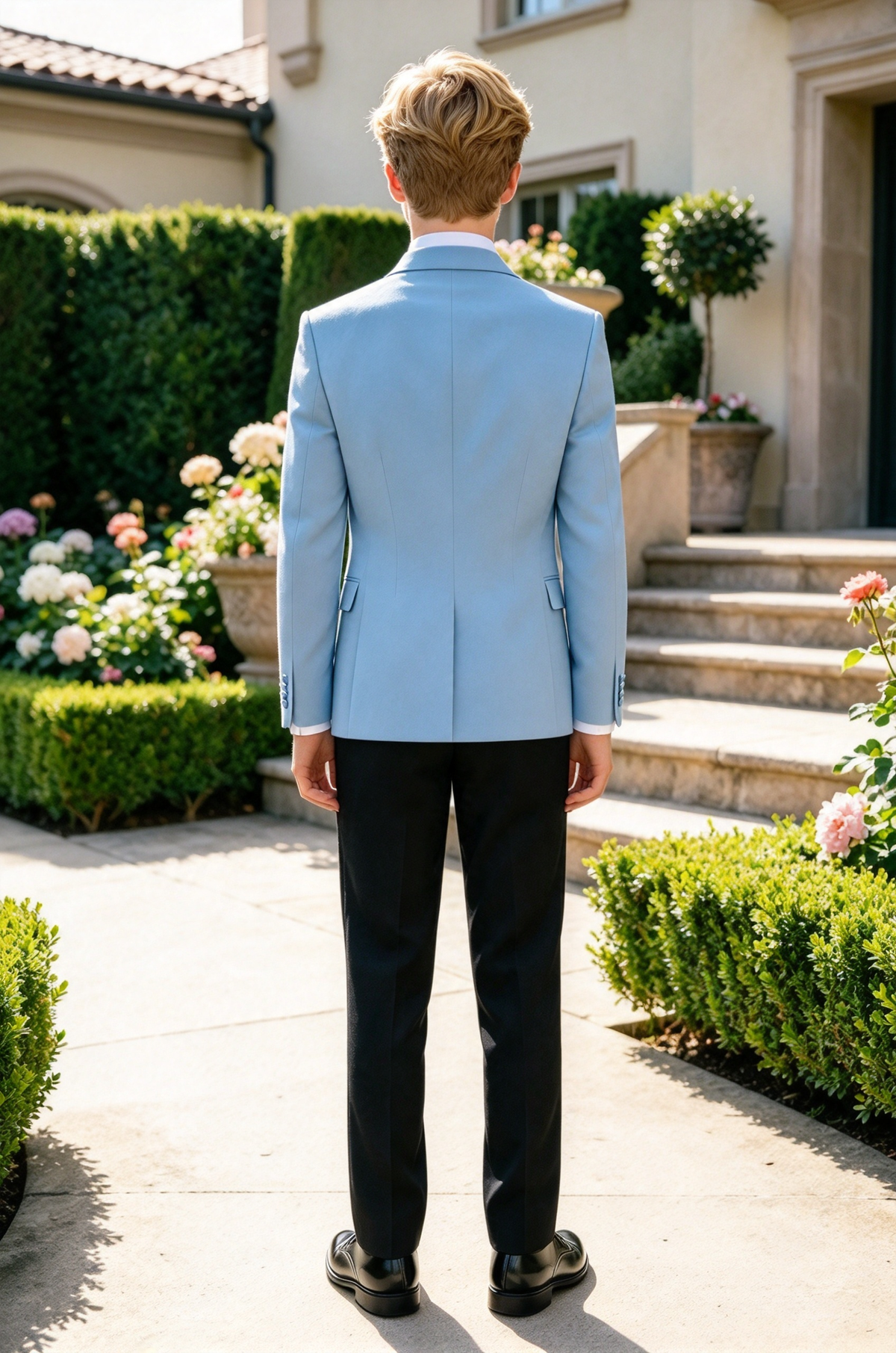 Light Sky Blue & Black Double Breasted Formal 2 Piece Suit