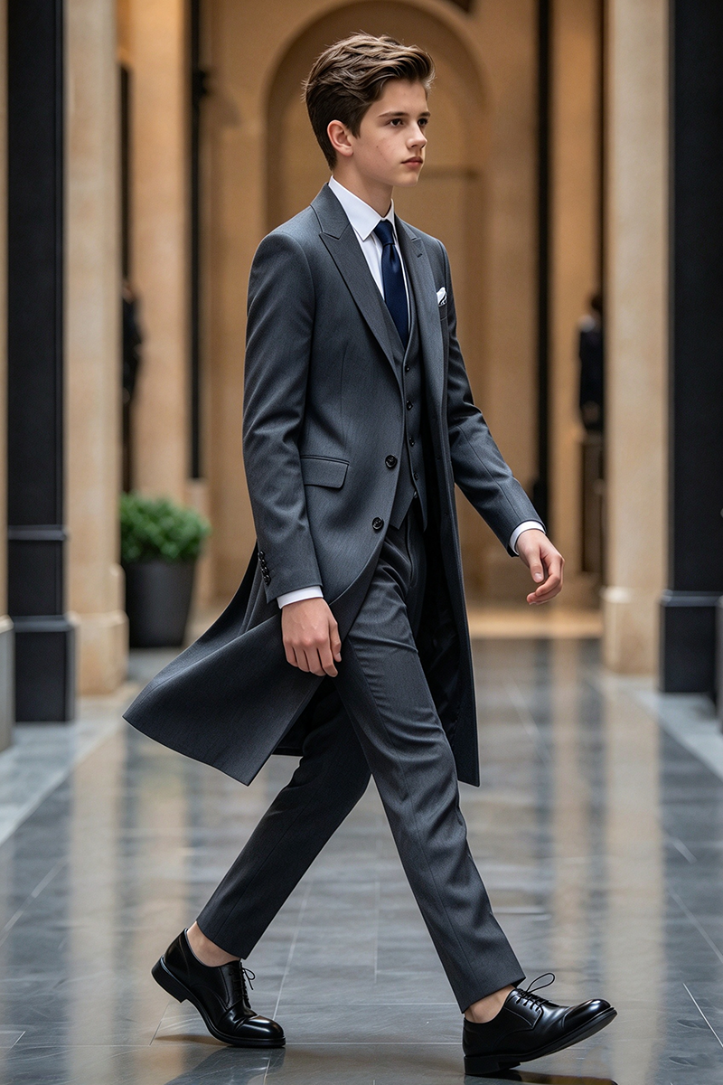 Boys Grey with Peak Lapel 3-Piece Suit