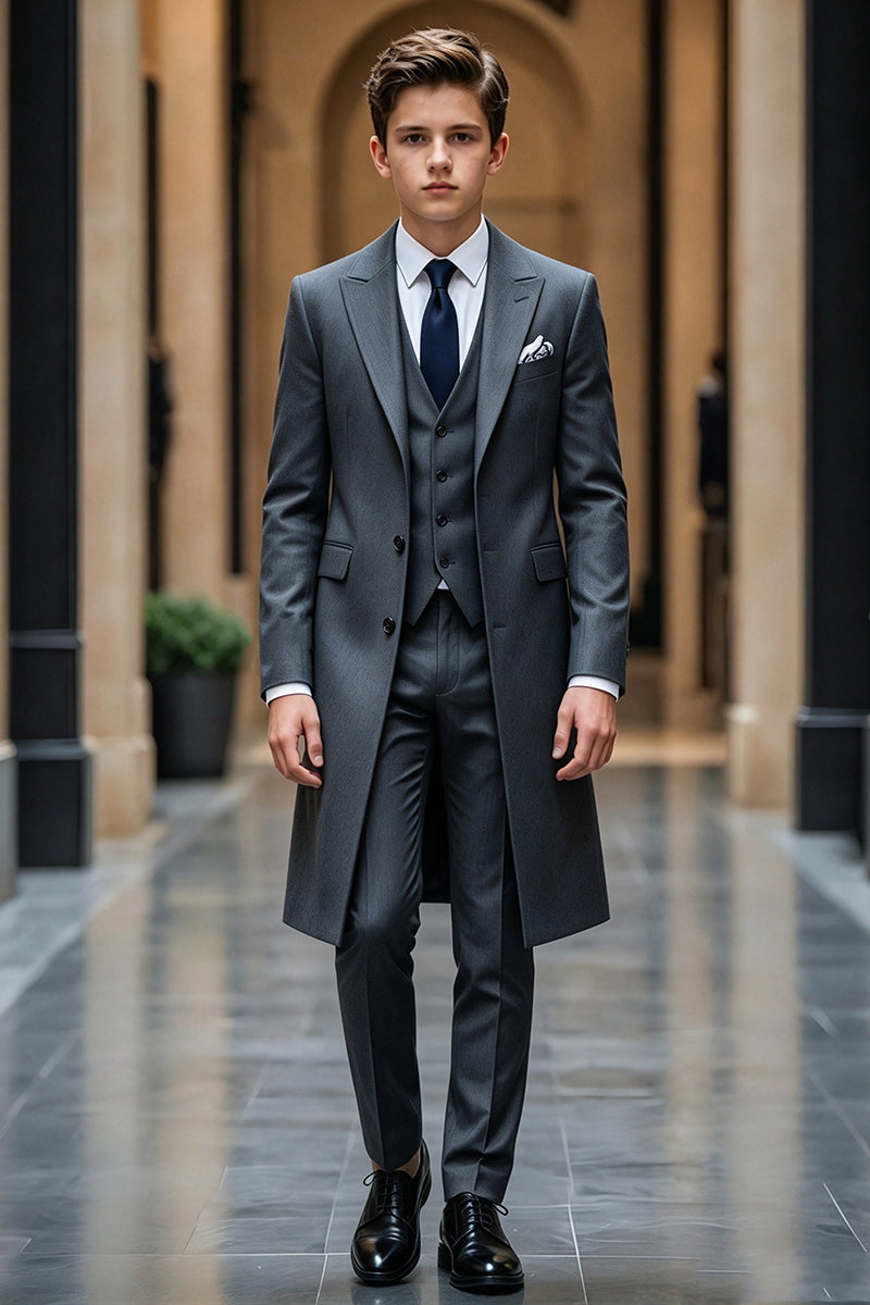 Boys Grey with Peak Lapel 3-Piece Suit