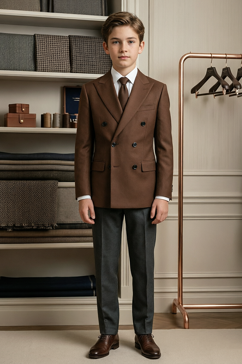 Dark Brown & Dark Grey Double Breasted Formal 2 Piece Suit