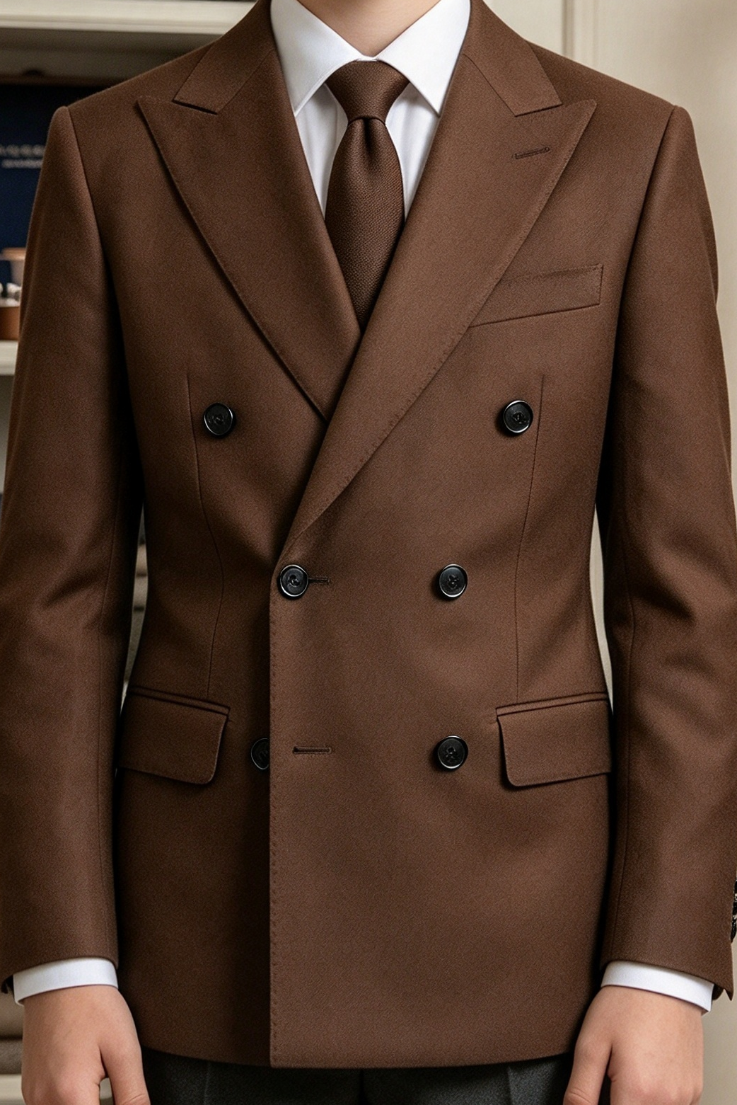 Dark Brown & Dark Grey Double Breasted Formal 2 Piece Suit