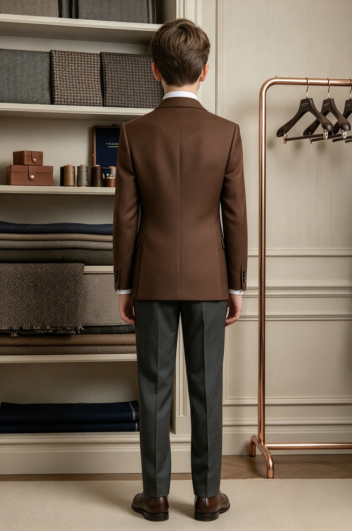 Dark Brown & Dark Grey Double Breasted Formal 2 Piece Suit