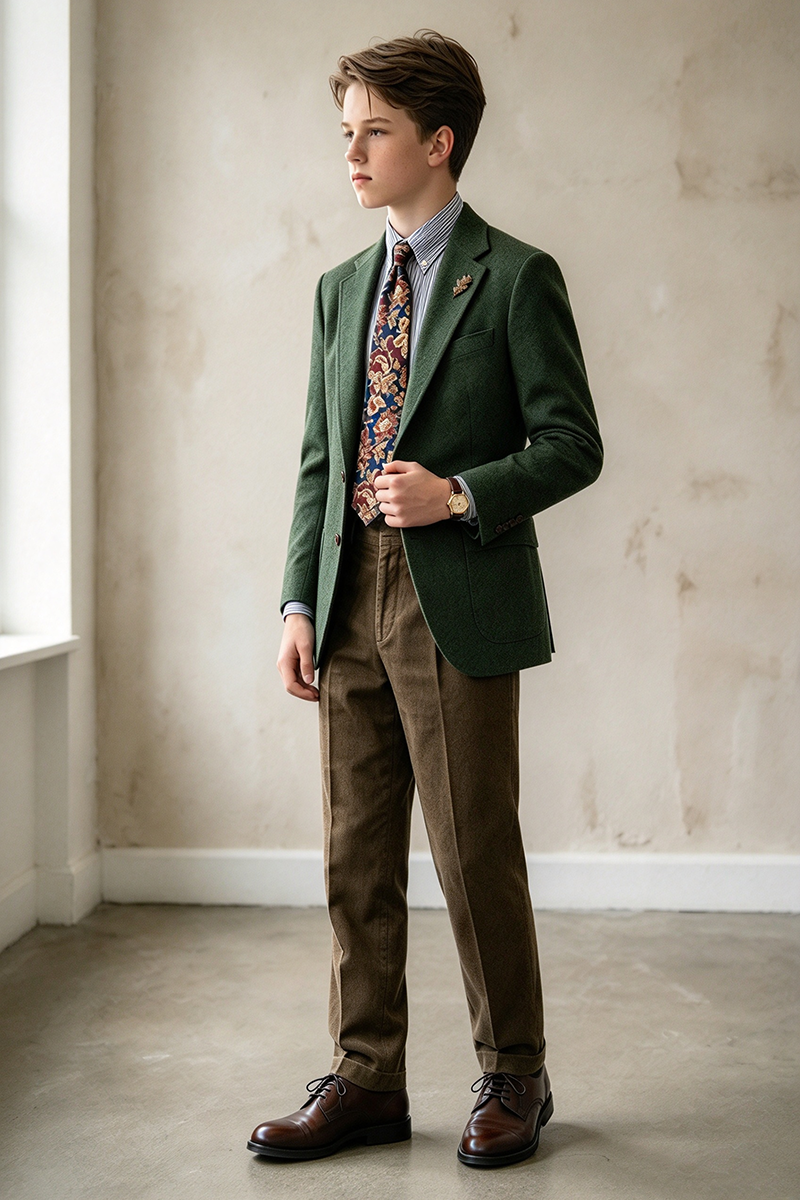 Boys Green Blend with Notch Lapel 2-Piece Suit