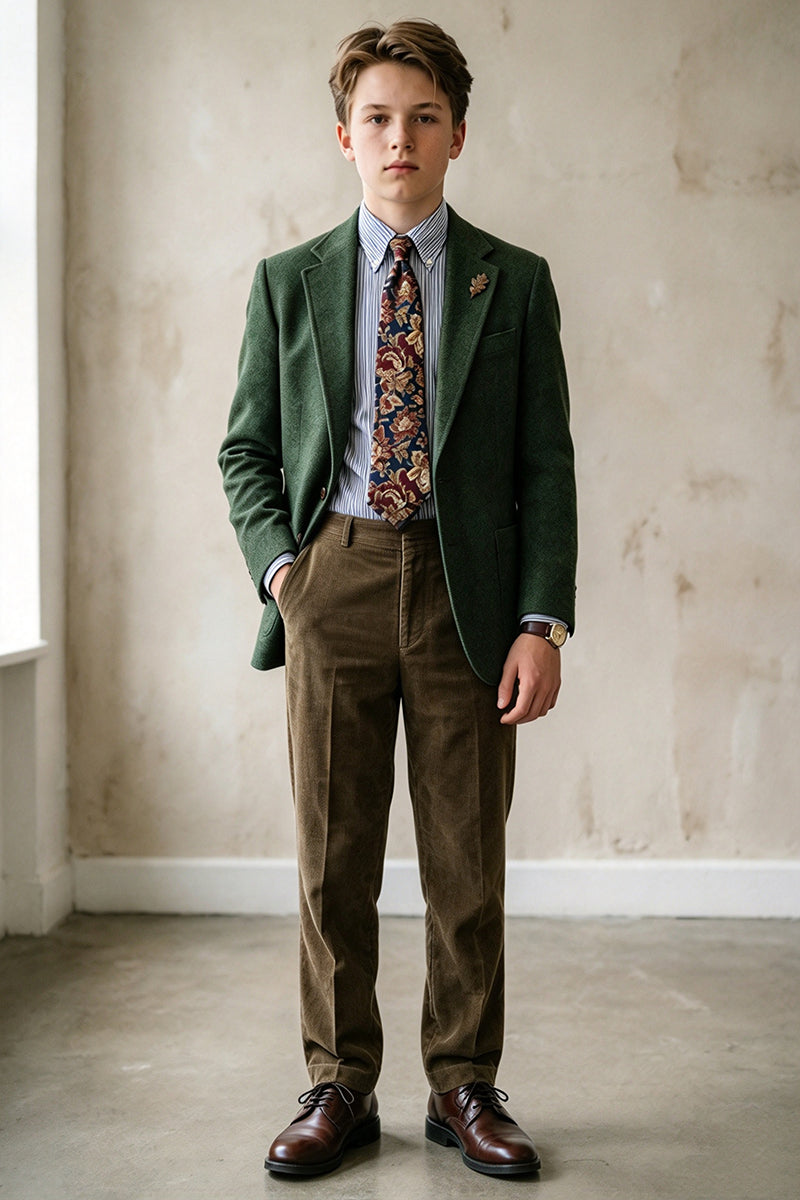 Boys Green Blend with Notch Lapel 2-Piece Suit