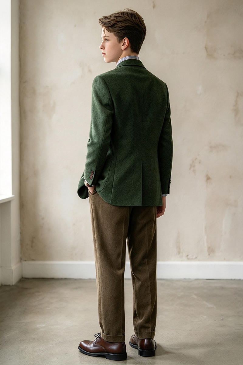 Boys Green Blend with Notch Lapel 2-Piece Suit