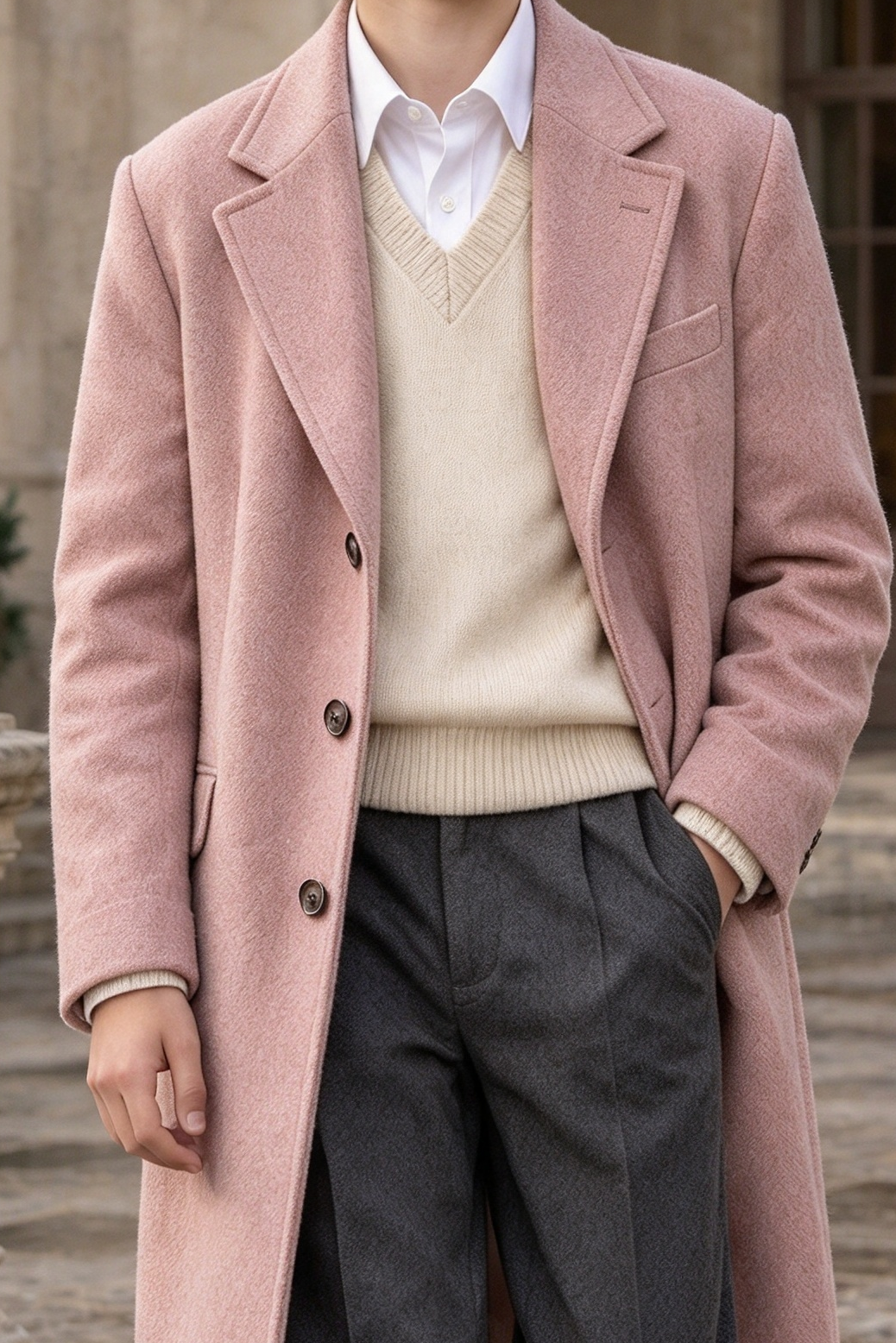 Dusty Pink Single Breasted Overcoat Formal 2 Piece Suit