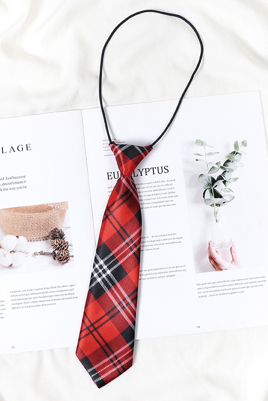 Red & Black Plaid Pre-tied Elastic Necktie