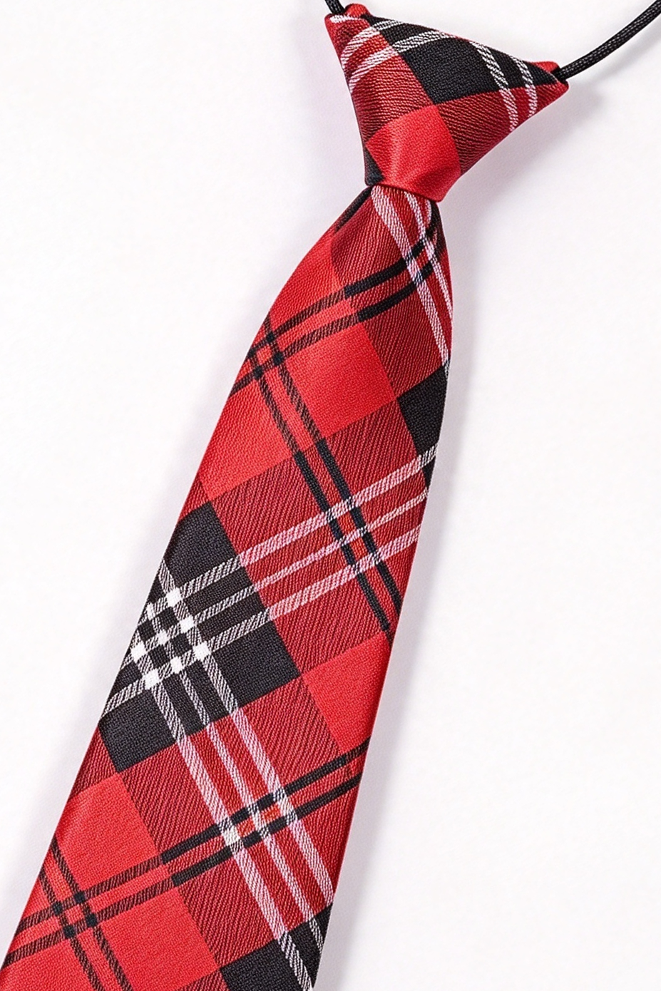 Red & Black Plaid Pre-tied Elastic Necktie