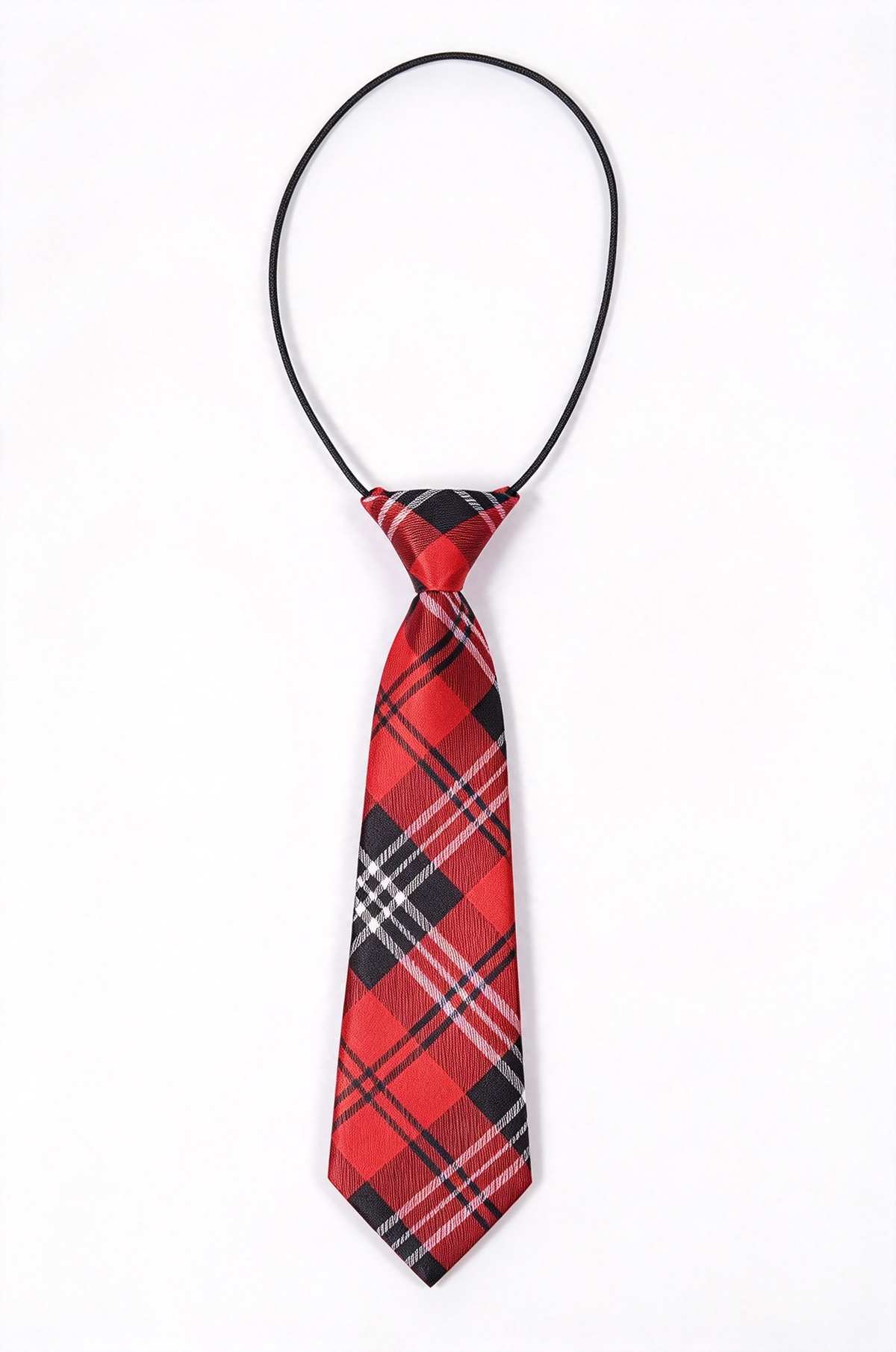 Red & Black Plaid Pre-tied Elastic Necktie
