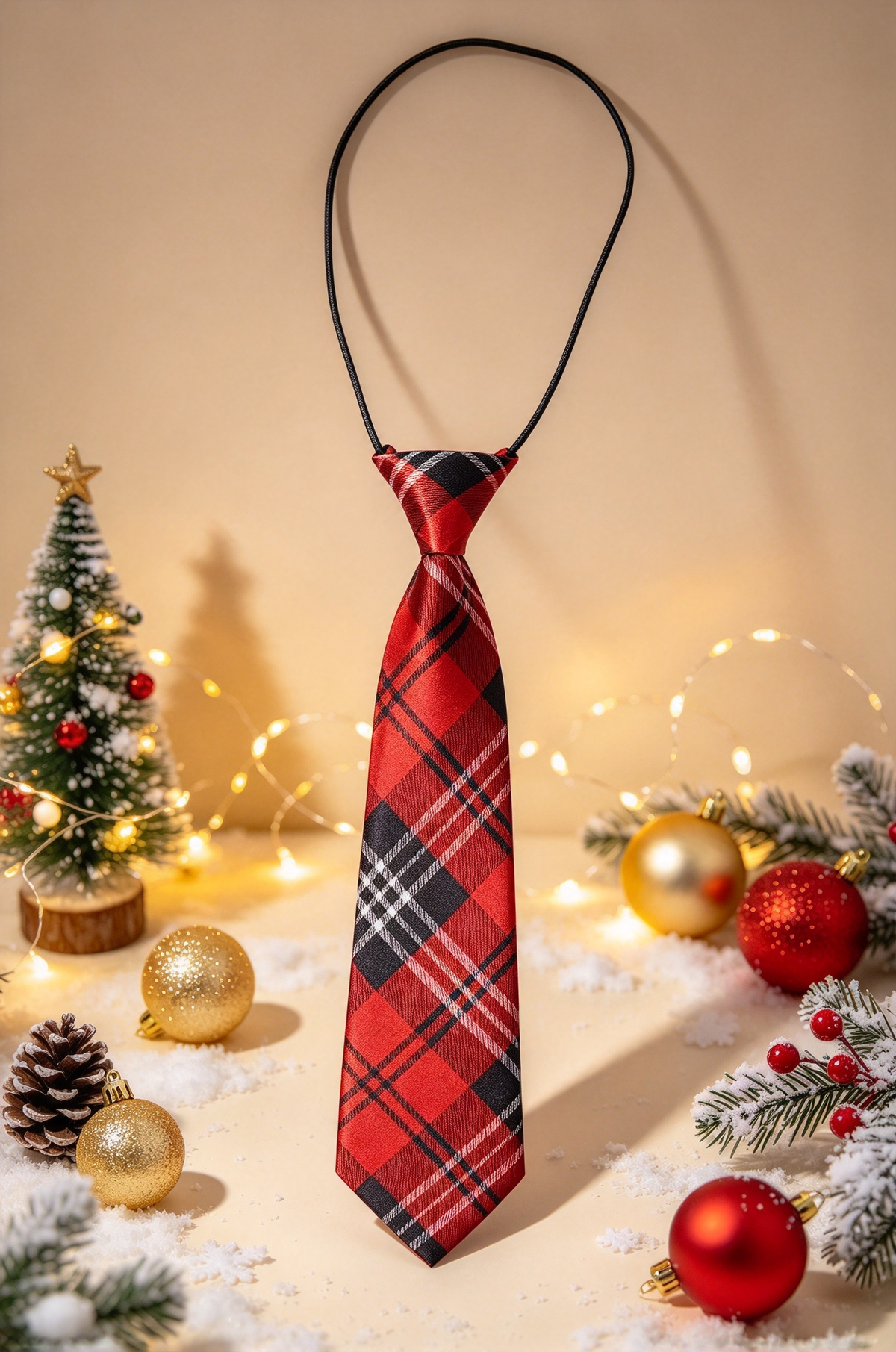Red & Black Plaid Pre-tied Elastic Necktie