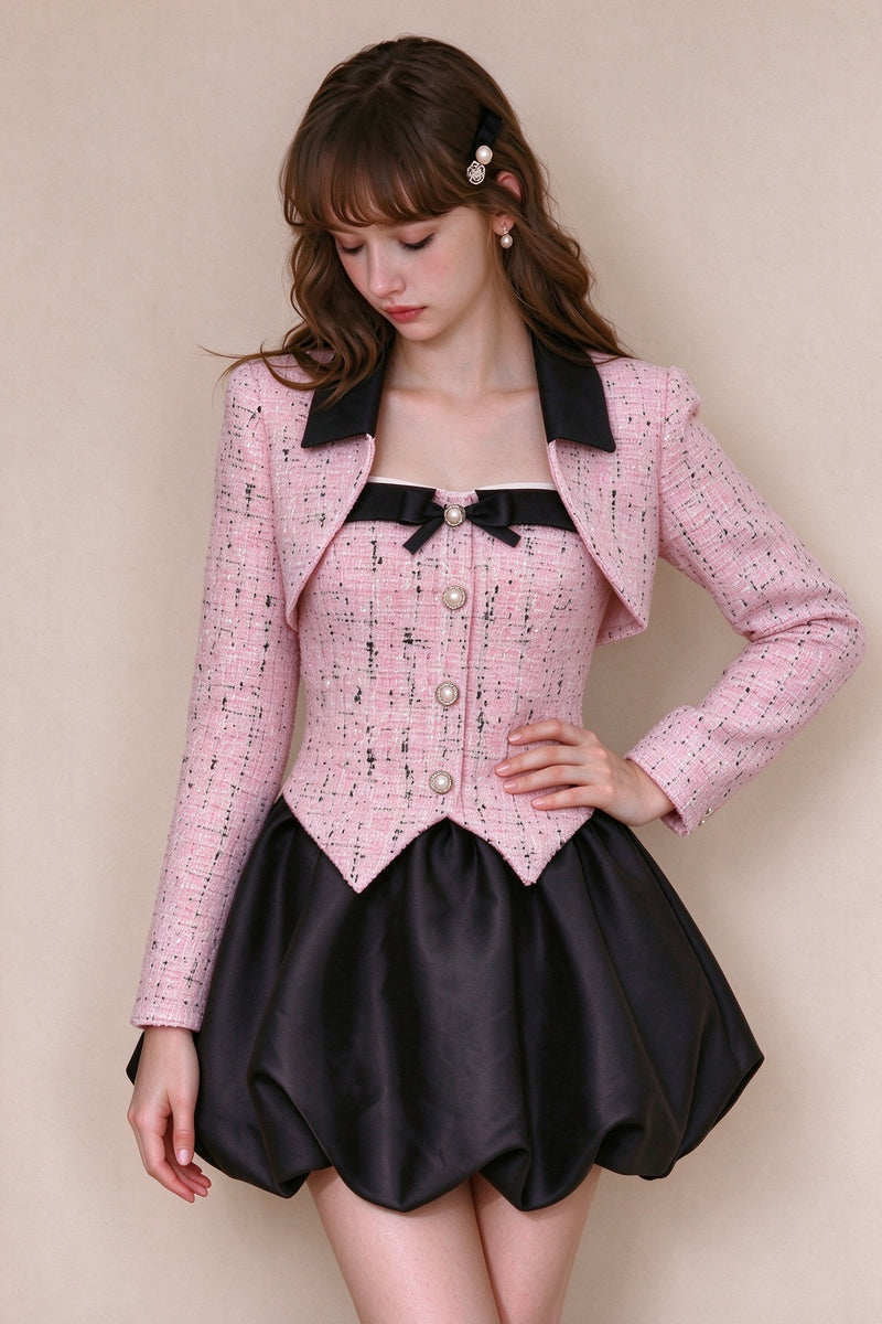 Pink Tweed 2-piece Flower Girl Dress