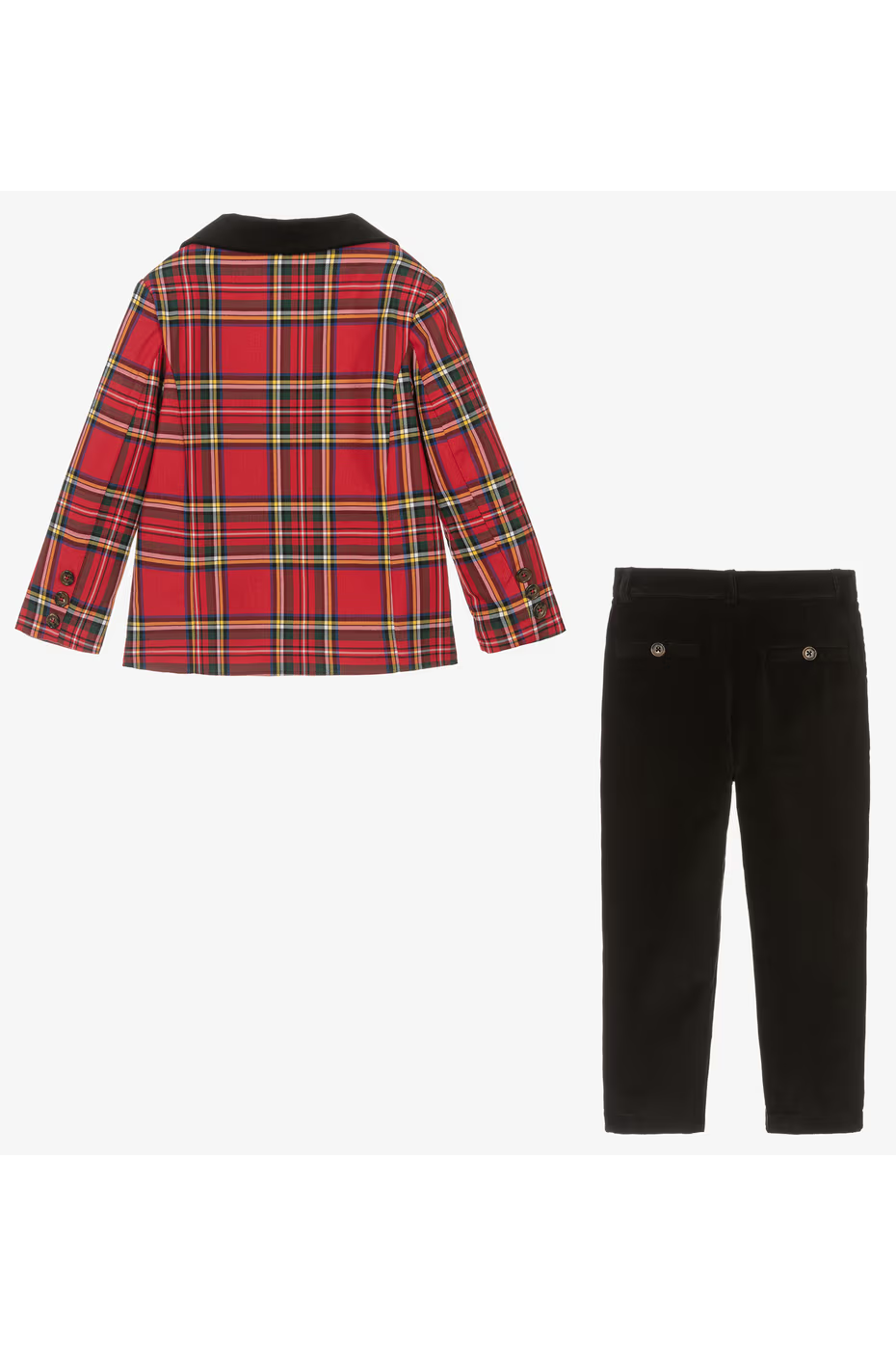 Red Tartan Plaid & Black Velvet Lapel 2-Piece Suit Set