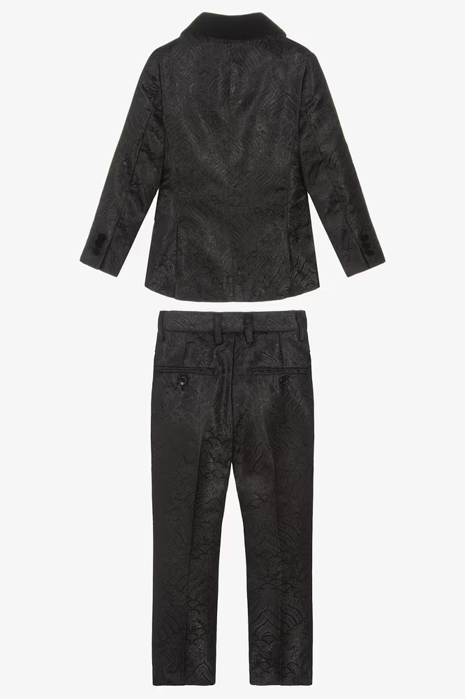 Black Jacquard Tuxedo 2-Piece Suit with Velvet Lapel