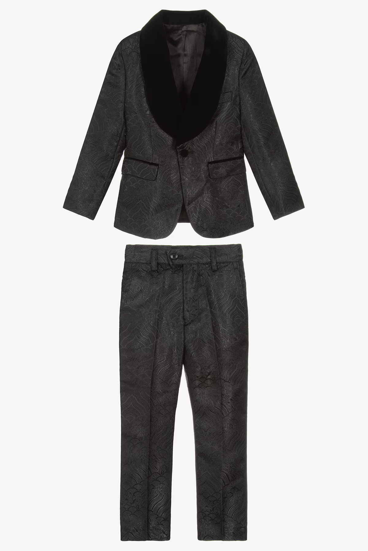 Black Jacquard Tuxedo 2-Piece Suit with Velvet Lapel